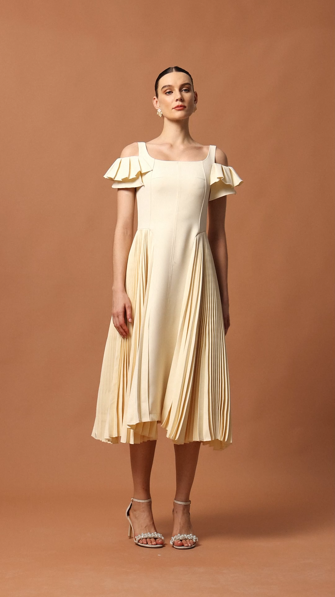 Poly Halter Folds Midi Dress