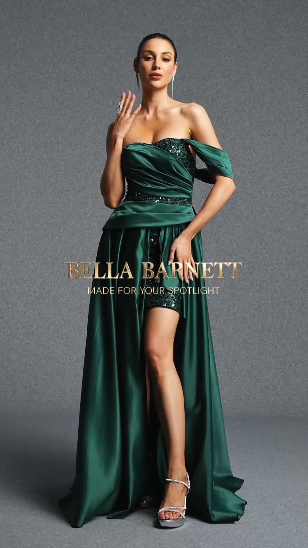 Ivanna Elegant Strapless Satin High Slit Long Train Maxi Dress