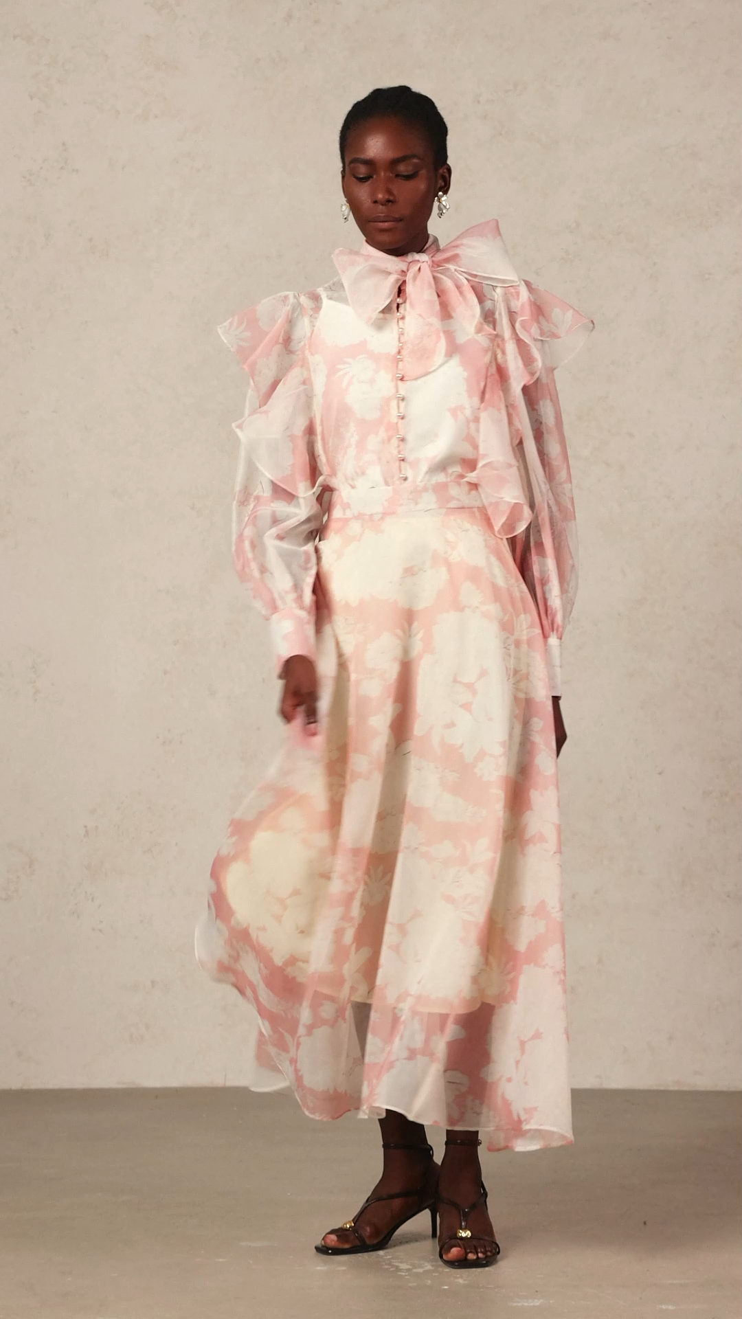 Soraya Long Sleeves Floral Printed Folds Top And Skirt Two-Piece Set