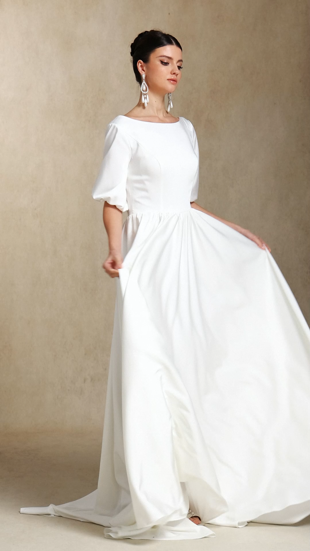 Halli Backless Mid-length sleeves Trailing maxi wedding dress
