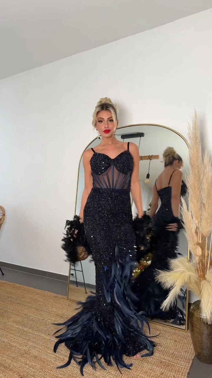 Sarah Sequin Feather Maxi Dress