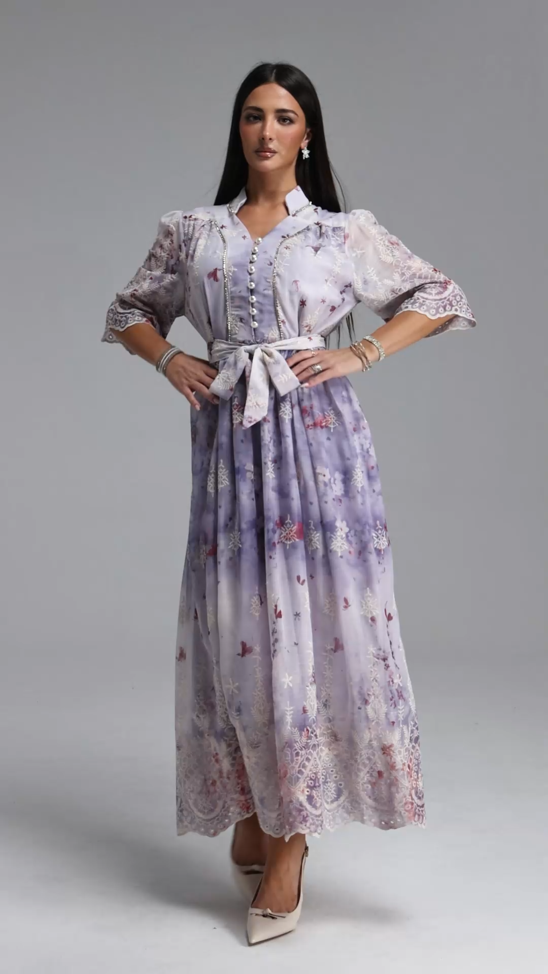 Ganaba Resort Flowy Short Sleeve Floral Print Woven Maxi Dress