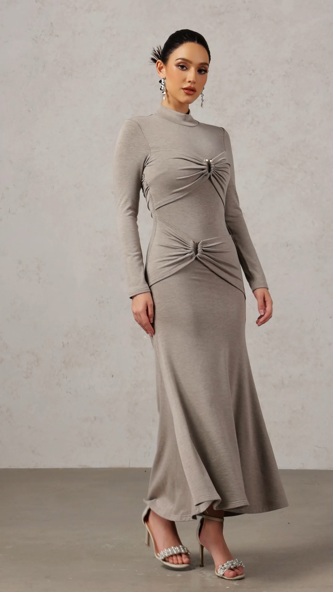 Novah Long Sleeves Folds Fishtail Maxi Dress