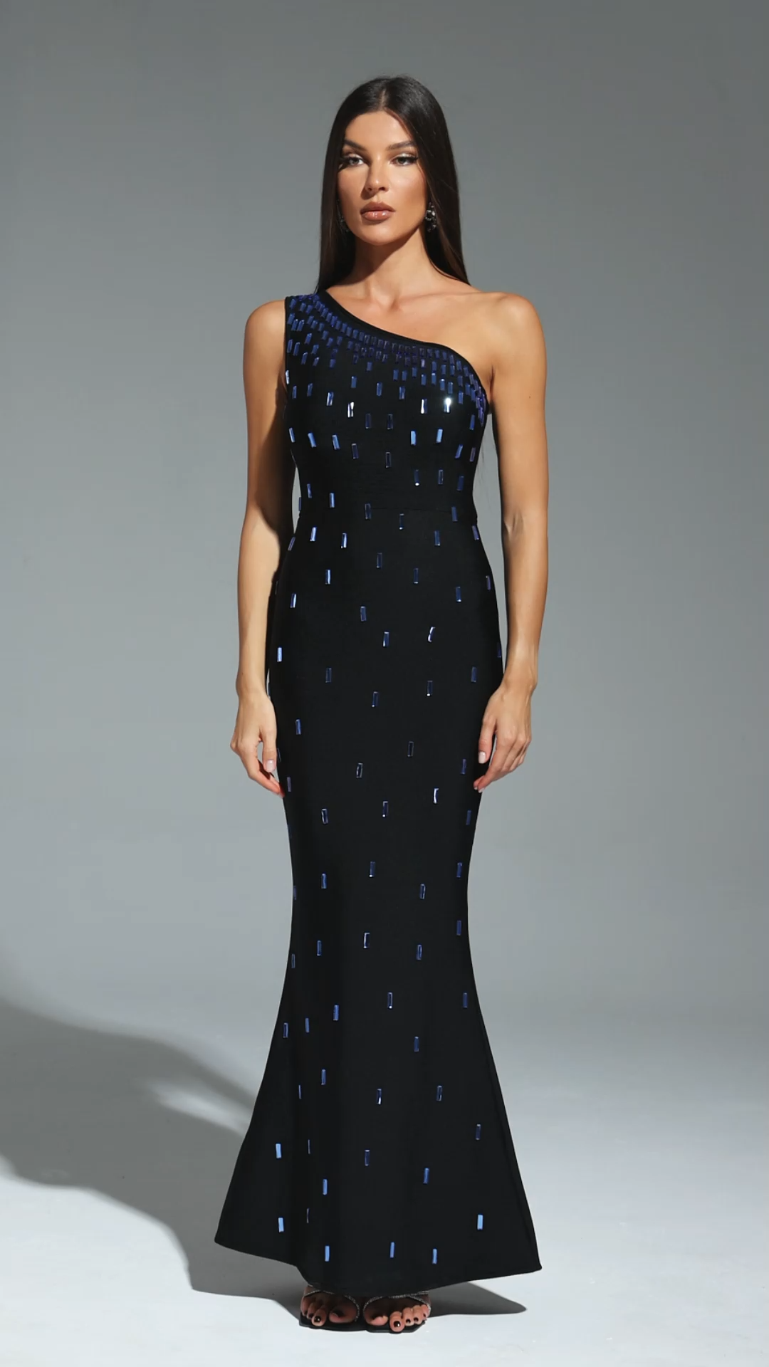 Vella One Shoulder Sleeveless Diamond Bandage Maxi Dress