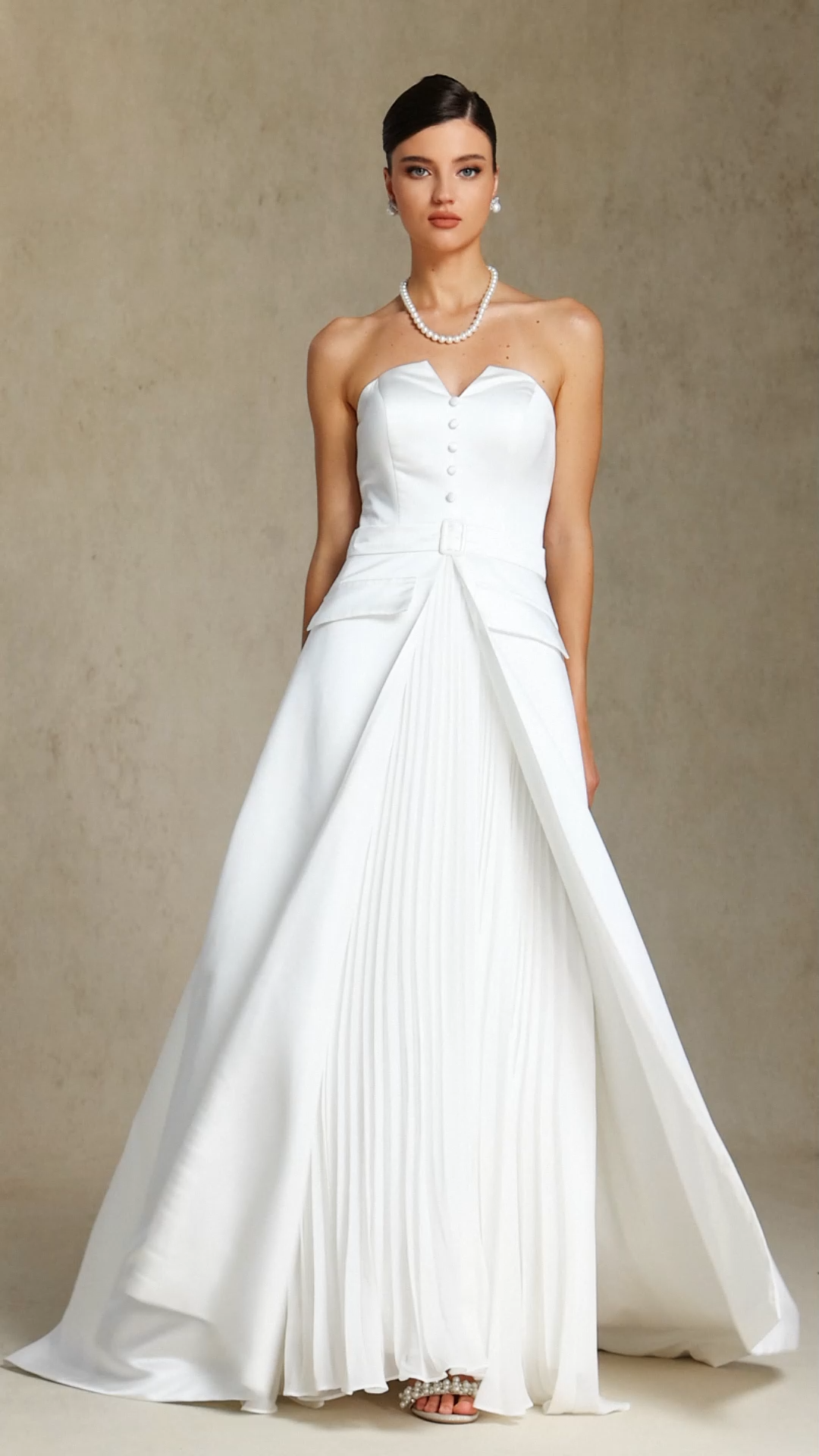 Niaca Strapless pleated maxi wedding dress