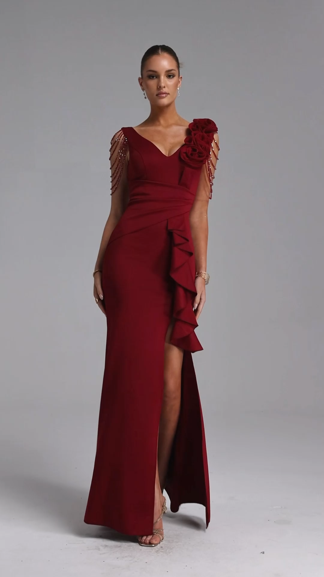 Mercy Romantic Contour V Neck Pleated Floral Maxi Dress