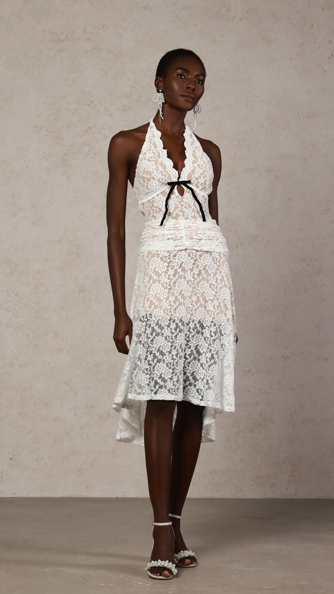 Zakana Halter Lacing Lace Midi Tow-piece Set