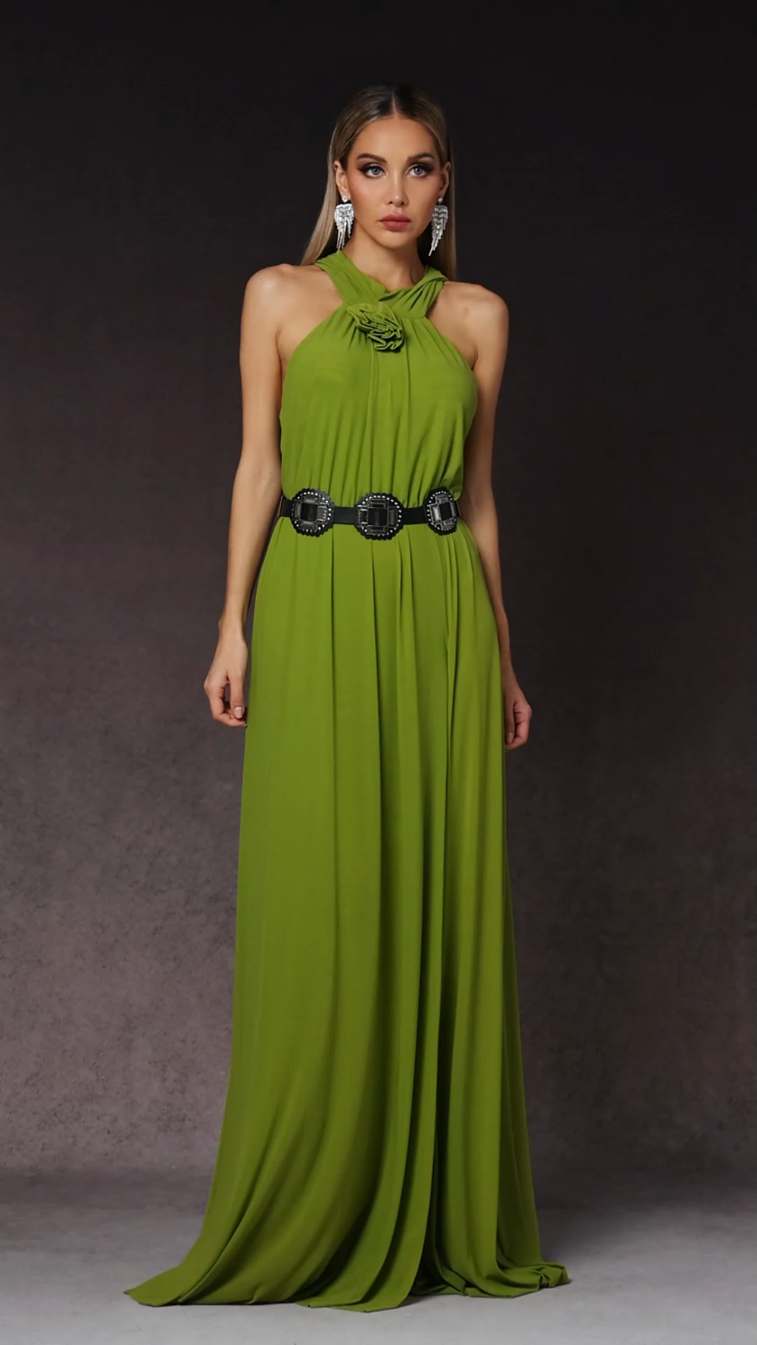 Naleza Sleeveless Flowers Slit Maxi Dress