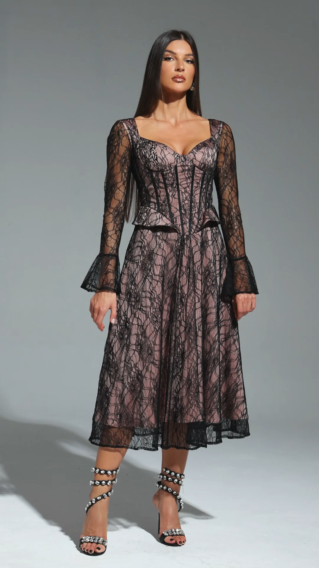 Fabia Long Sleeve Lace Lacing Maxi Dress