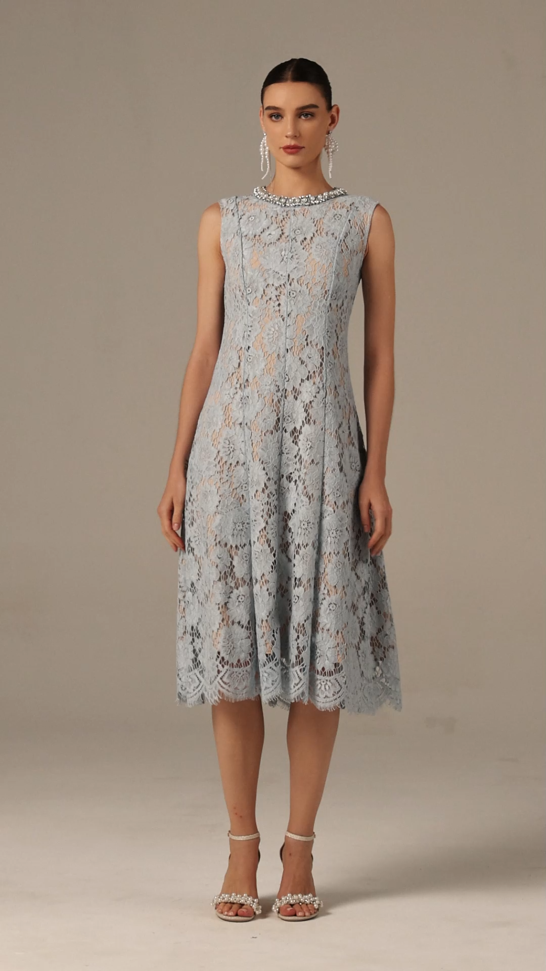 Liaco Sleeveless Diamond Pearl Midi Dress