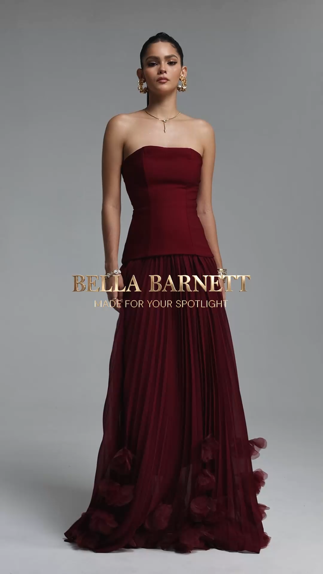 Nellie Elegant Strapless Ruched Floral Chiffon Maxi Dress