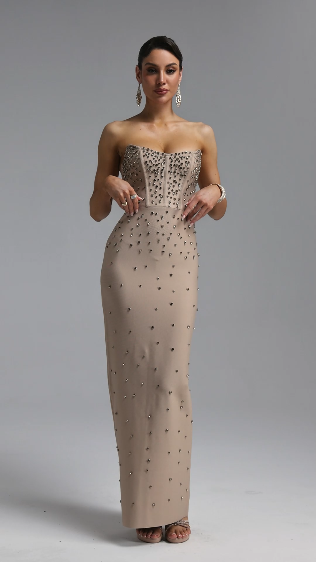 Lyall Slim Strapless Rhinestone Bandage Maxi Dress