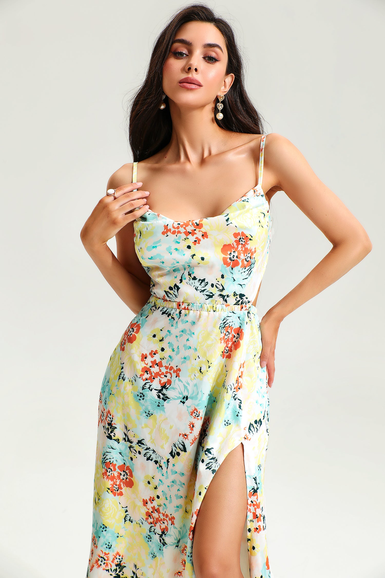 Floral Backless Cut Out Cami Midi Dress