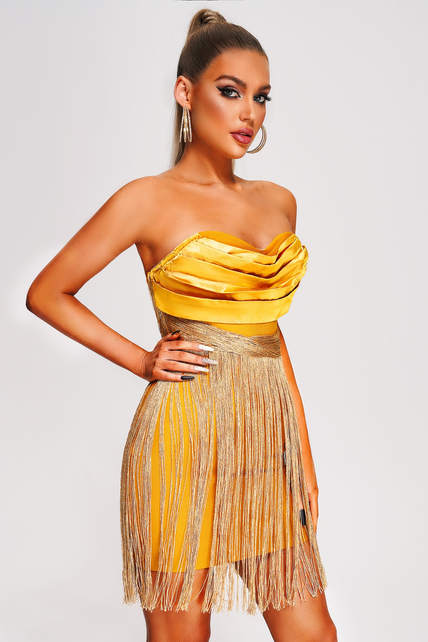 Strapless hotsell tassel dress