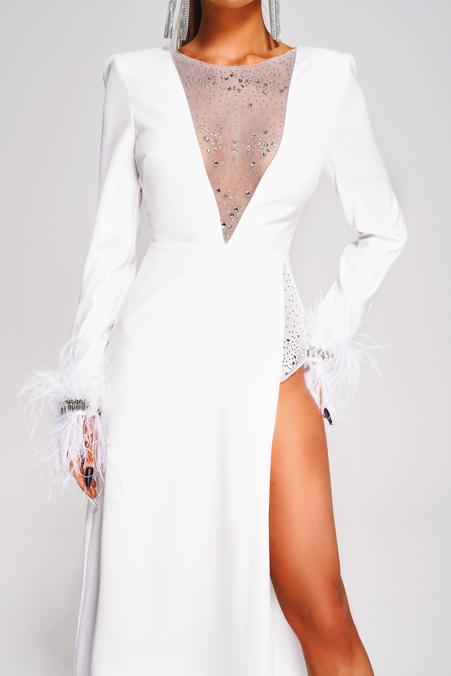 Perfect Feather Slit Maxi Dress