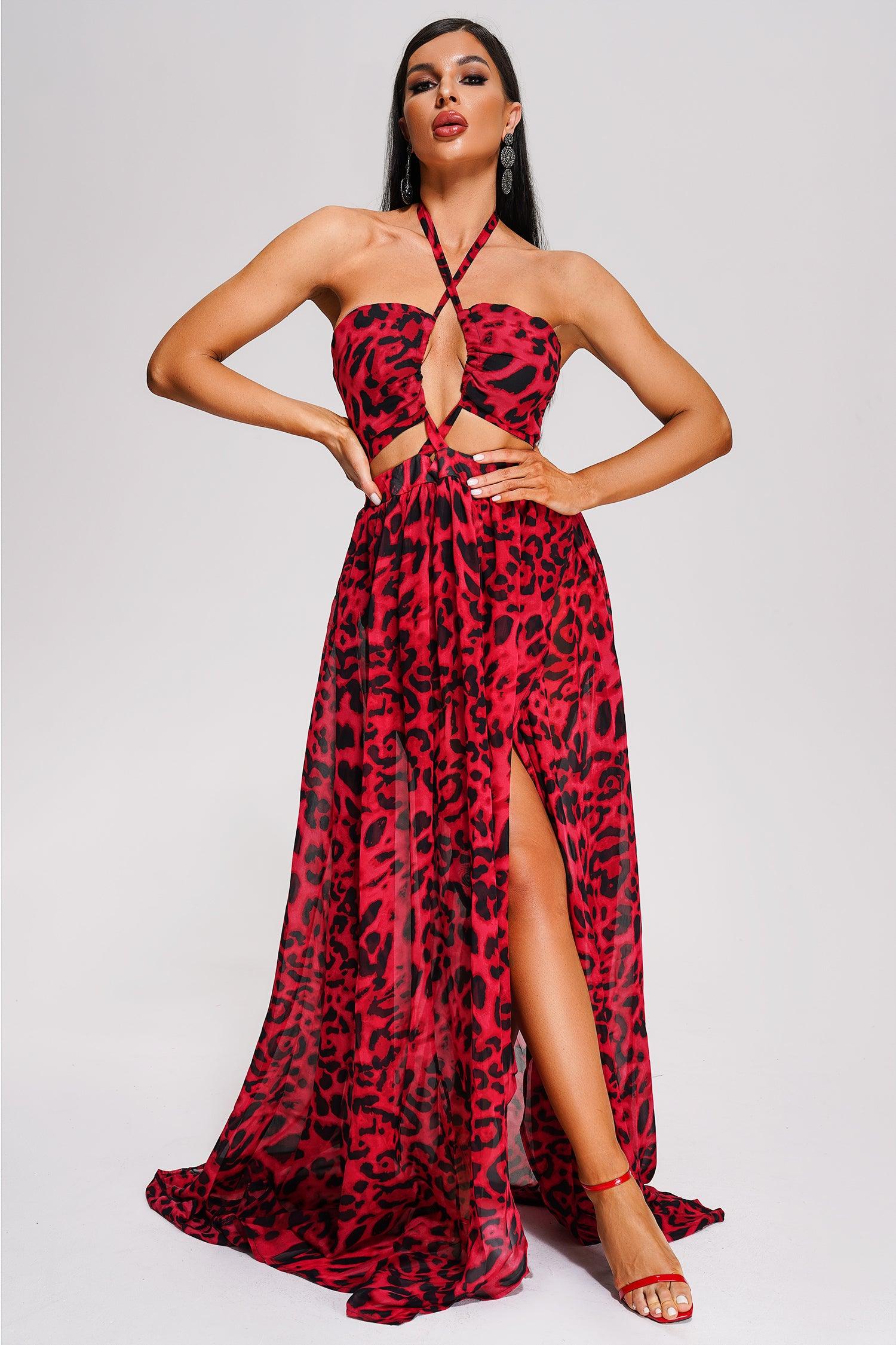 Verga Halter Leopard Maxi Dress - Bellabarnett
