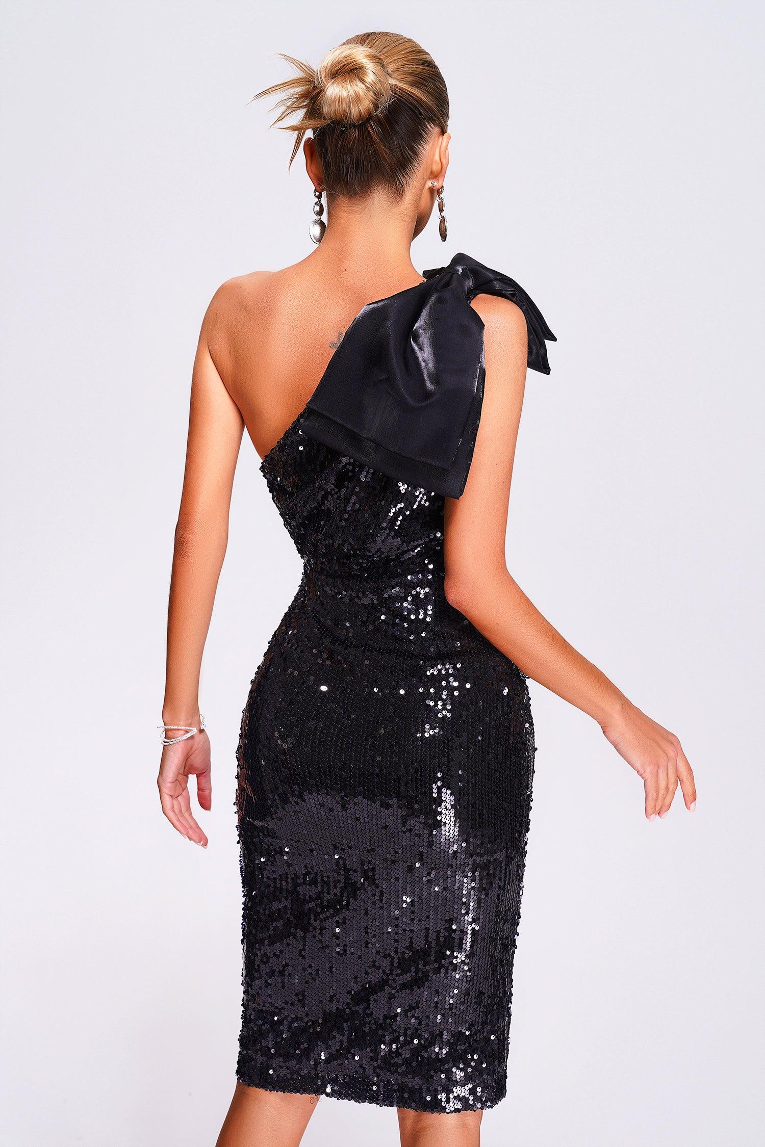 Page One Shoulder Sequin Midi Dress - Bellabarnett