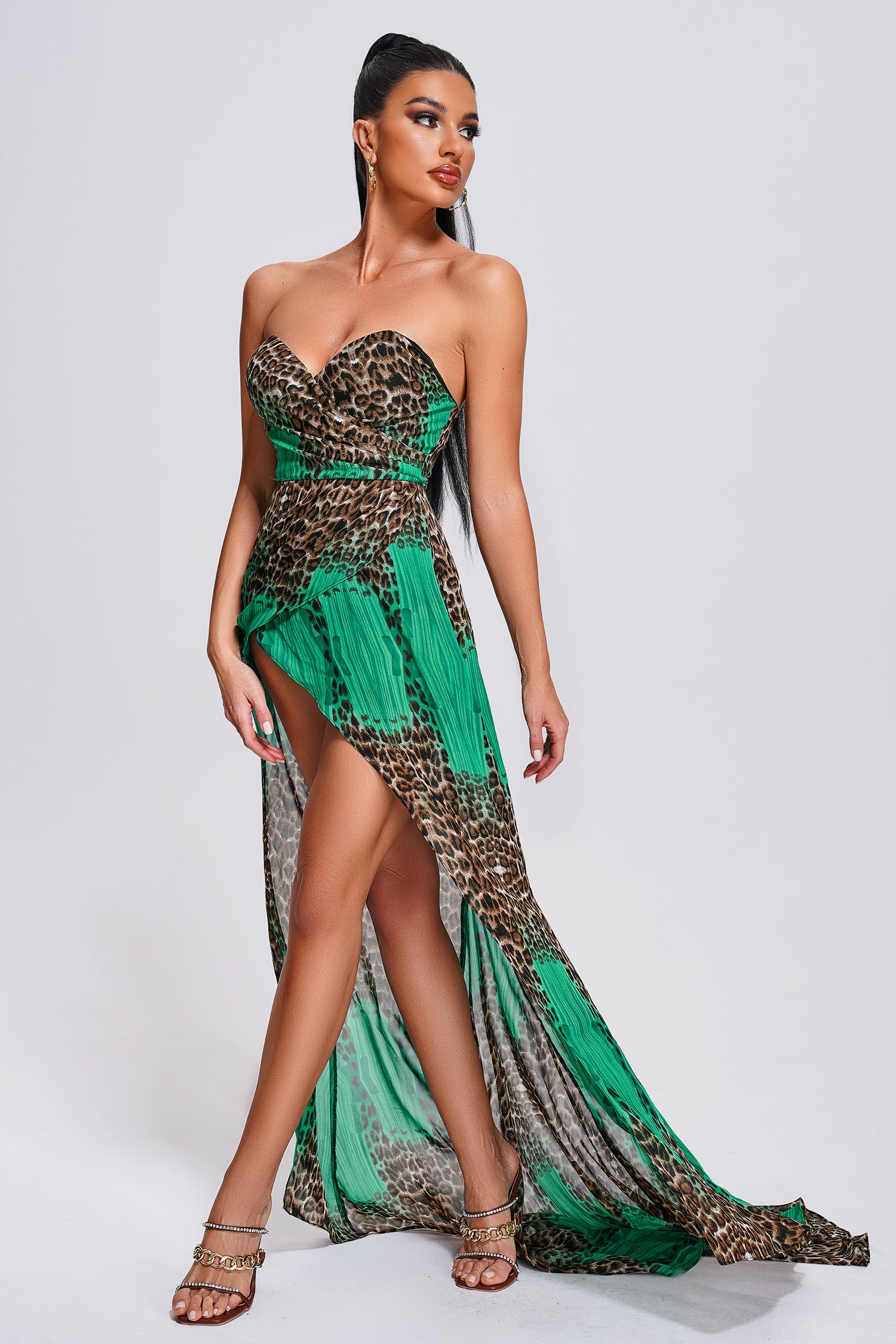 Fenby Leopard Strapless Maxi Dress