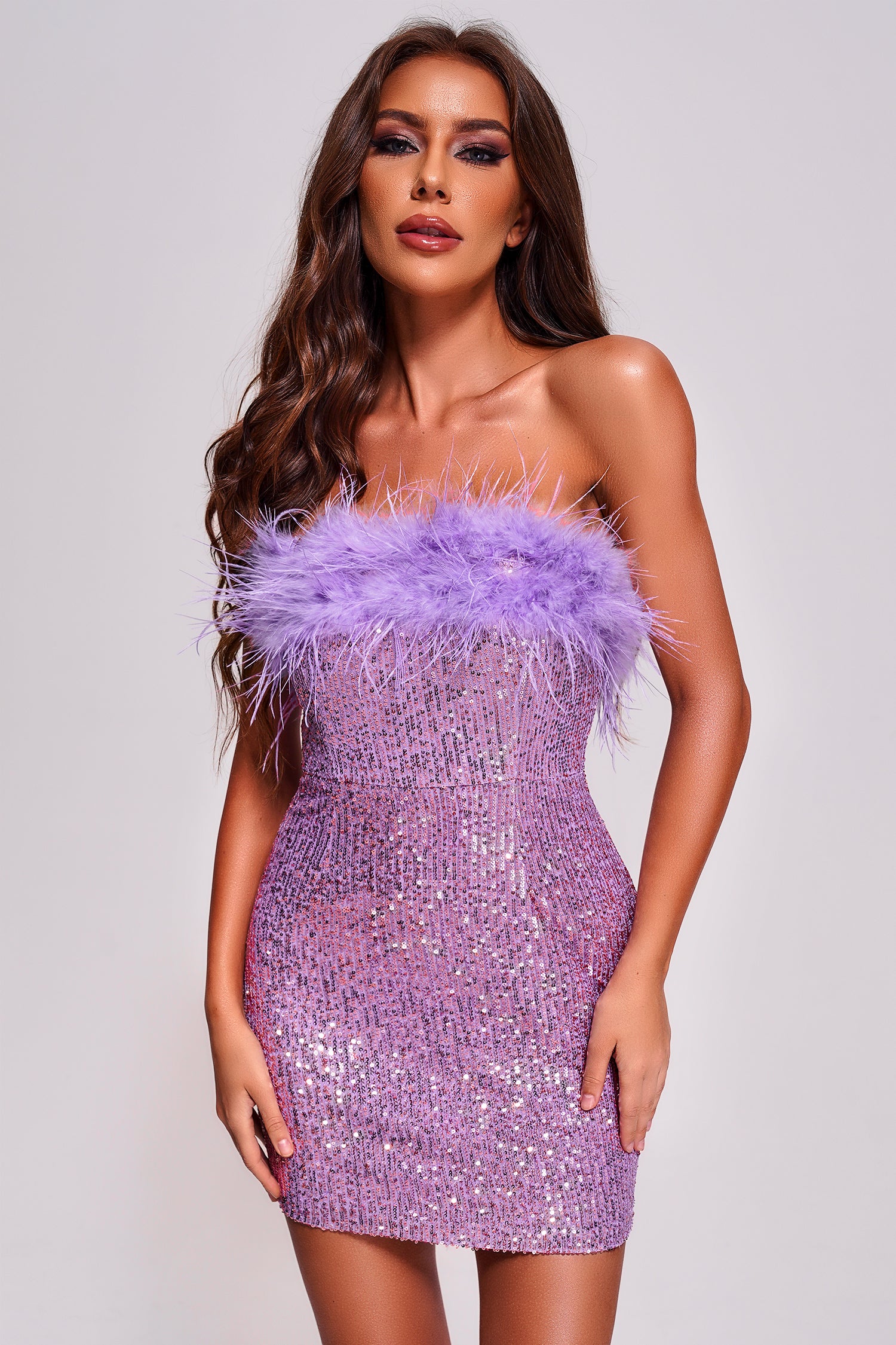 Darcy Strapless Feather Sequin Mini Dress