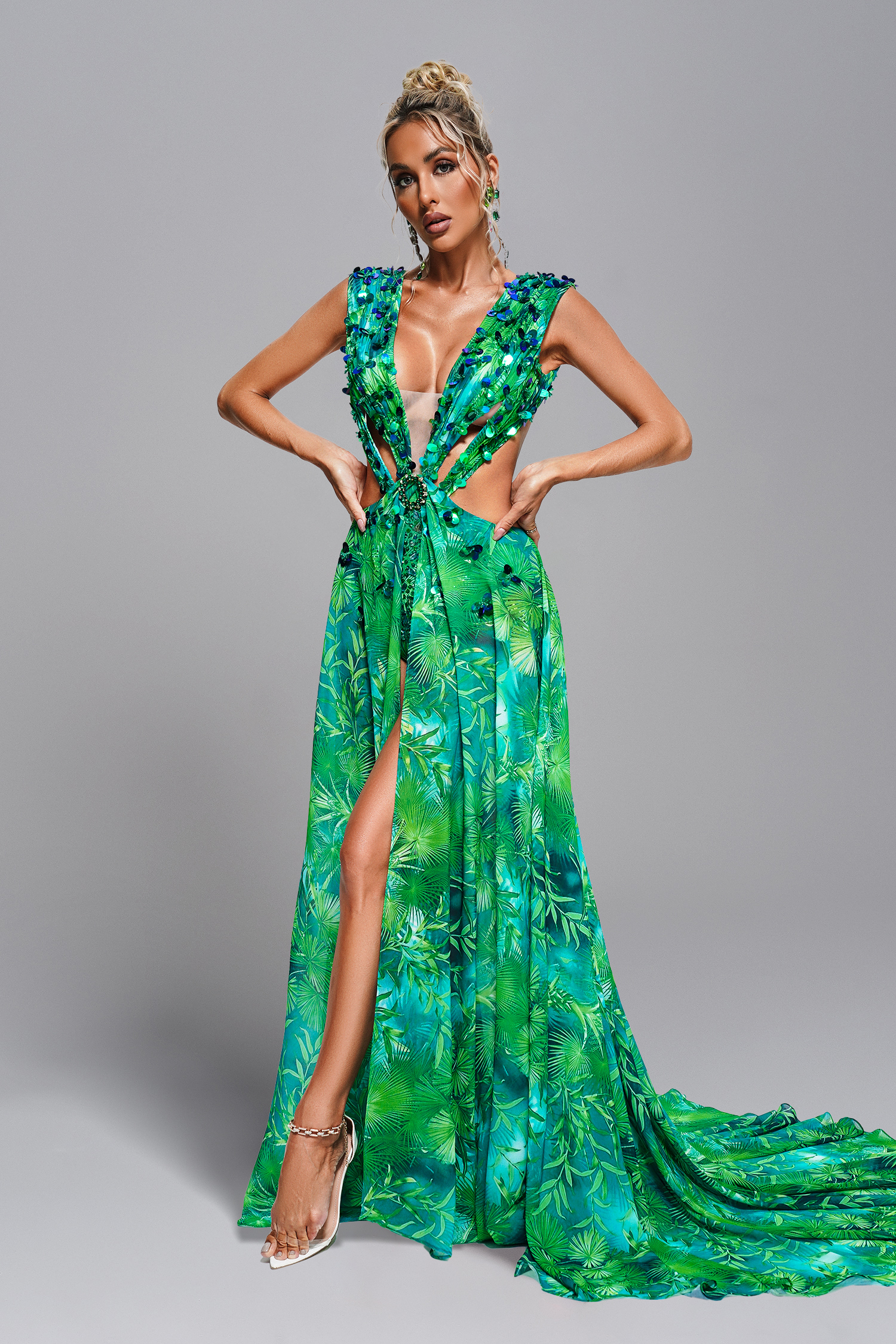 Yoland Printed Embellished Maxi Dress