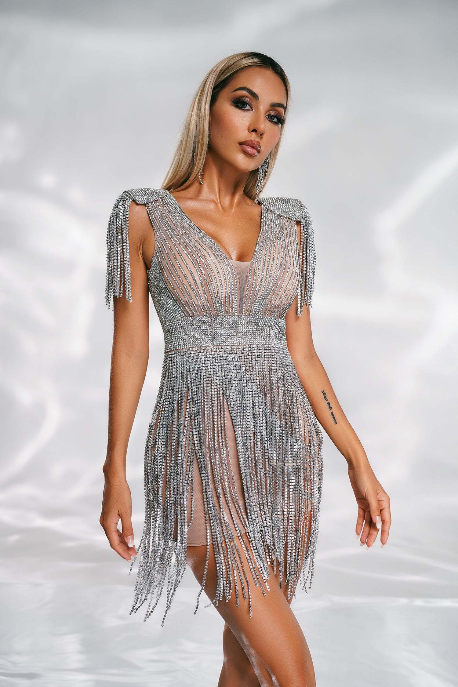Felicia Rhinestone Tassel Mini Dress