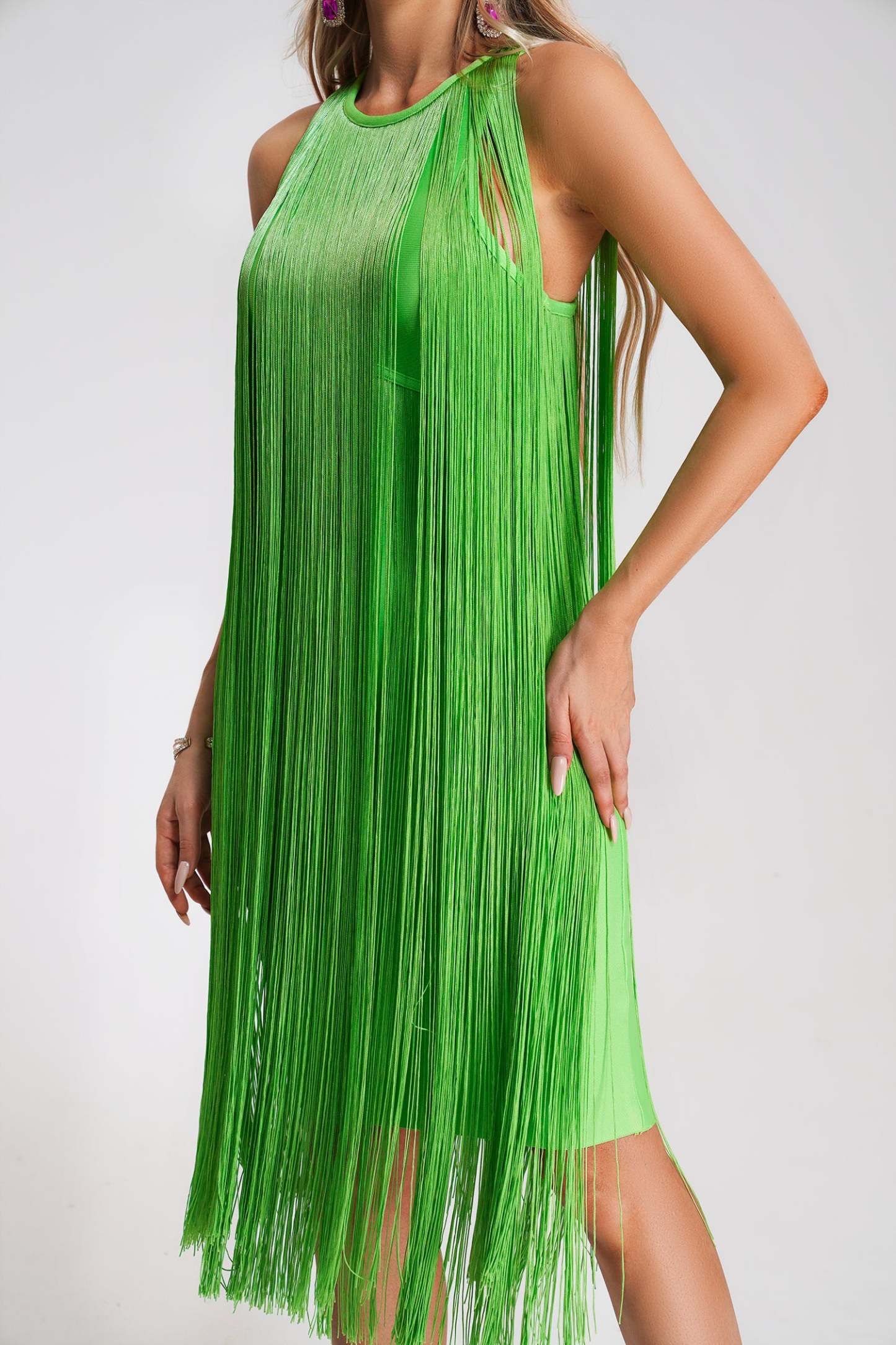 Kamryn Tassel Bandage Midi Dress - Green