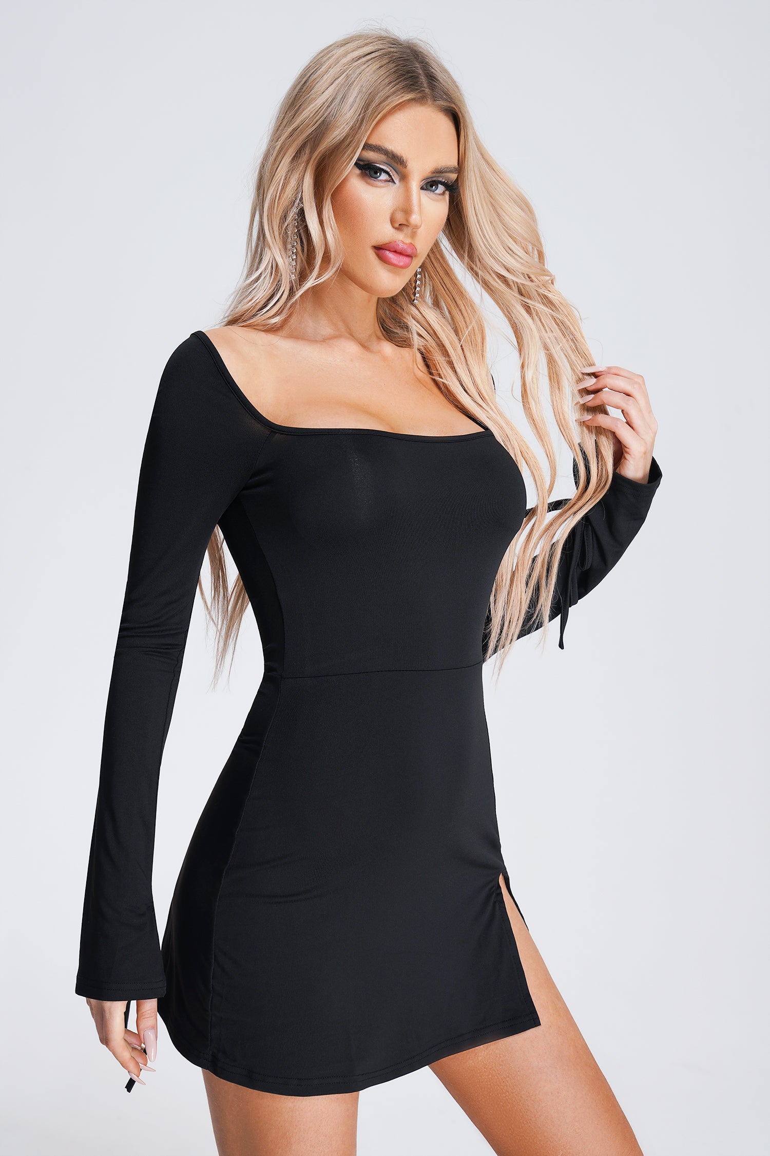 Neleah Slit Mini Dress - Black
