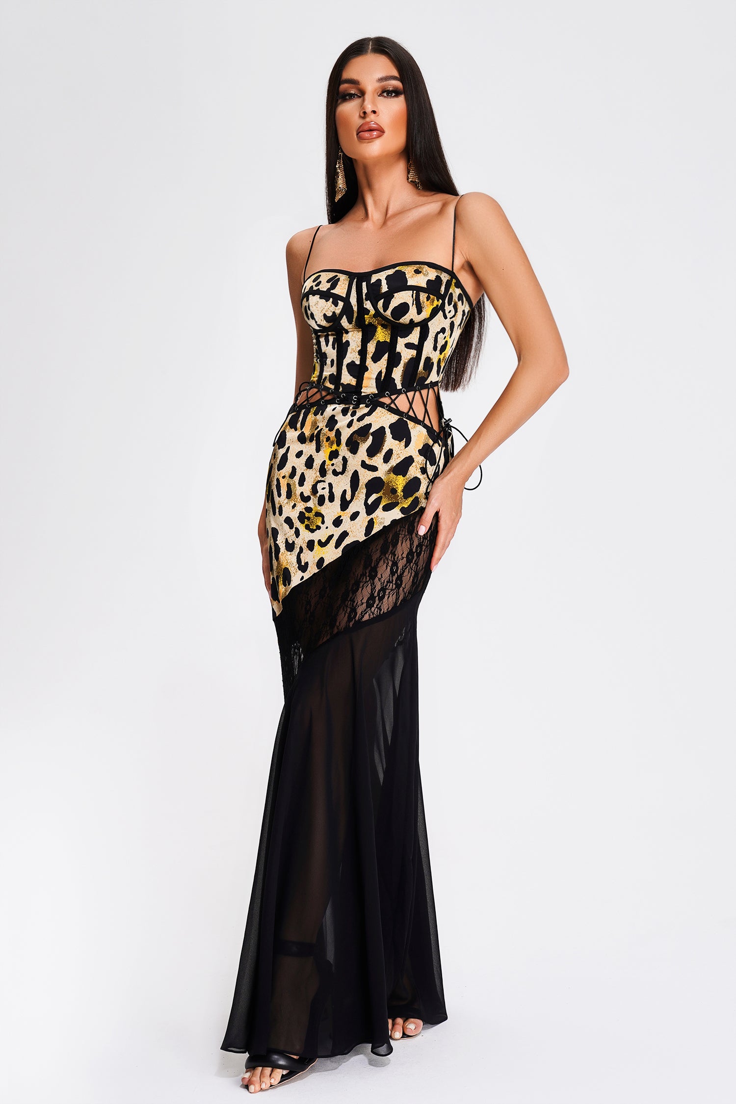 Tatila Leopard Lace Maxi Dress