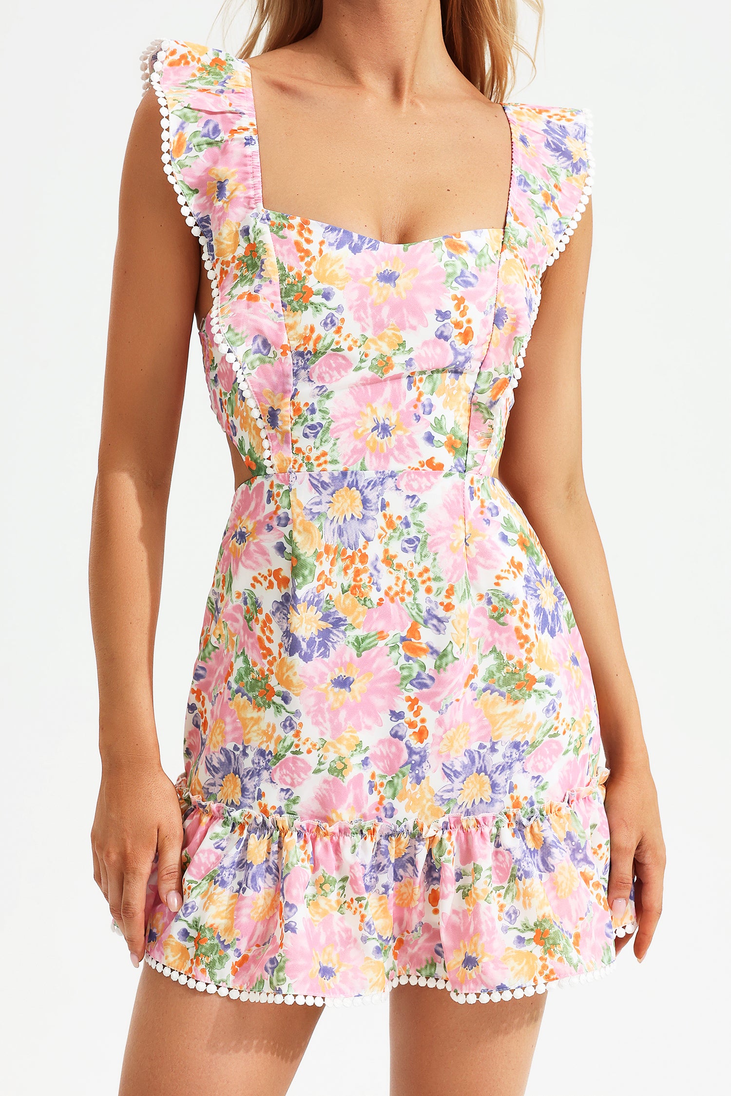 Floral Cami Ruffle Hem Backless Mini Dress
