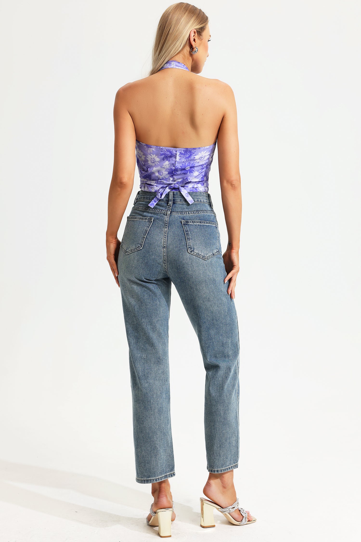Wrapover Lace Up Backless Print Camis
