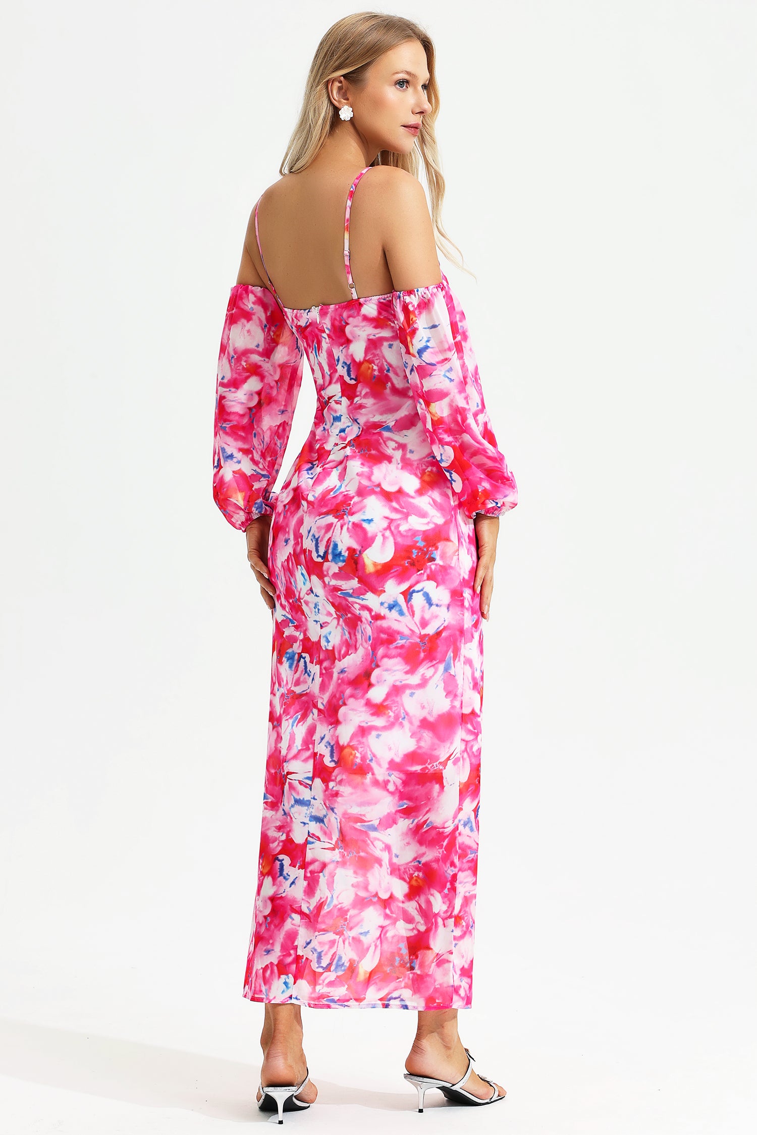 Floral Off-shoulder Knot Cami Maxi Dress Pink