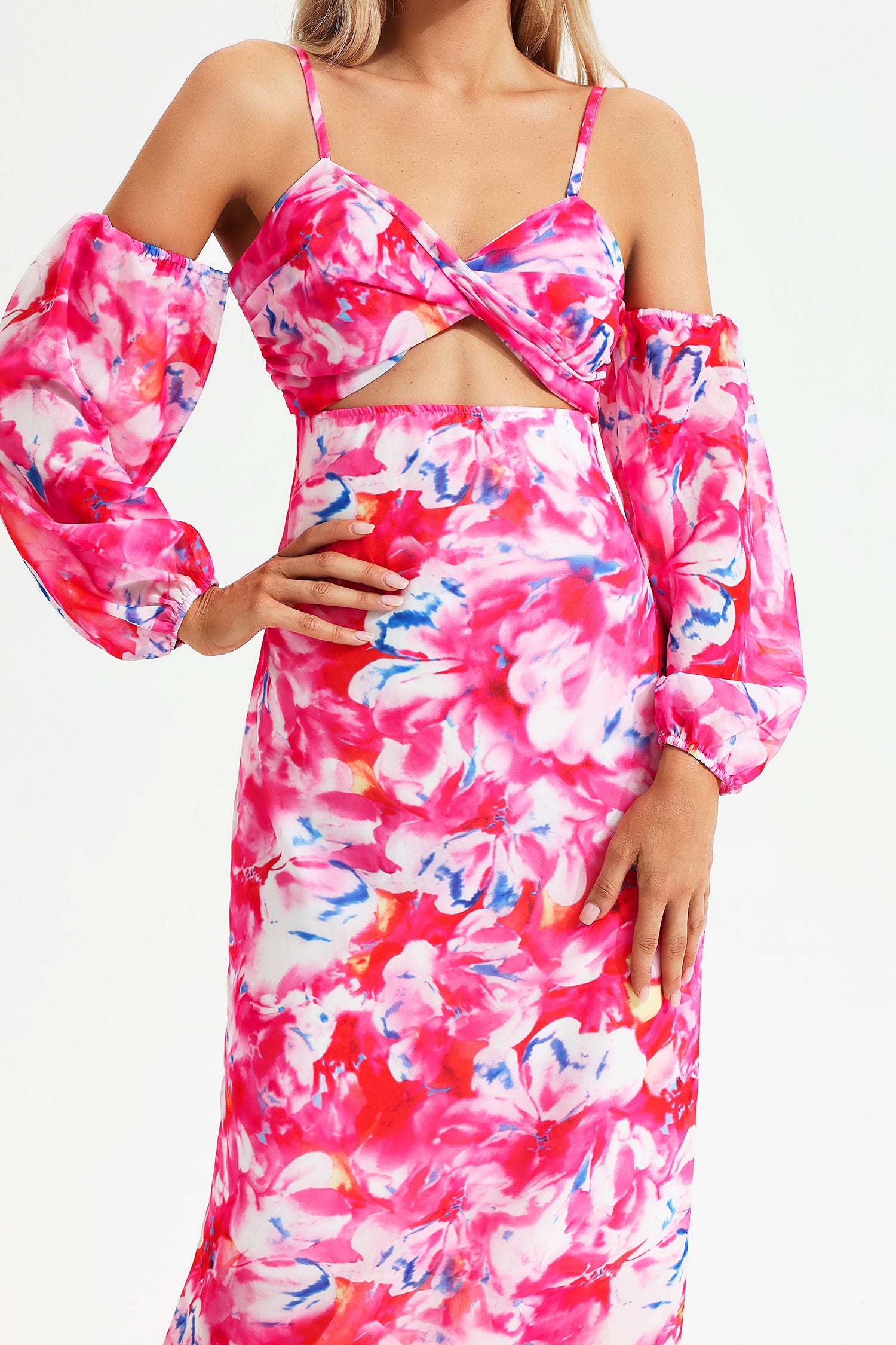 Floral Off-shoulder Knot Cami Maxi Dress Pink