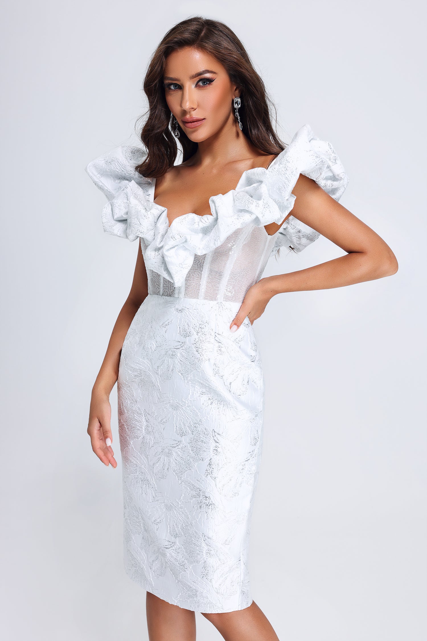 Melany Jacquard Midi Dress - White