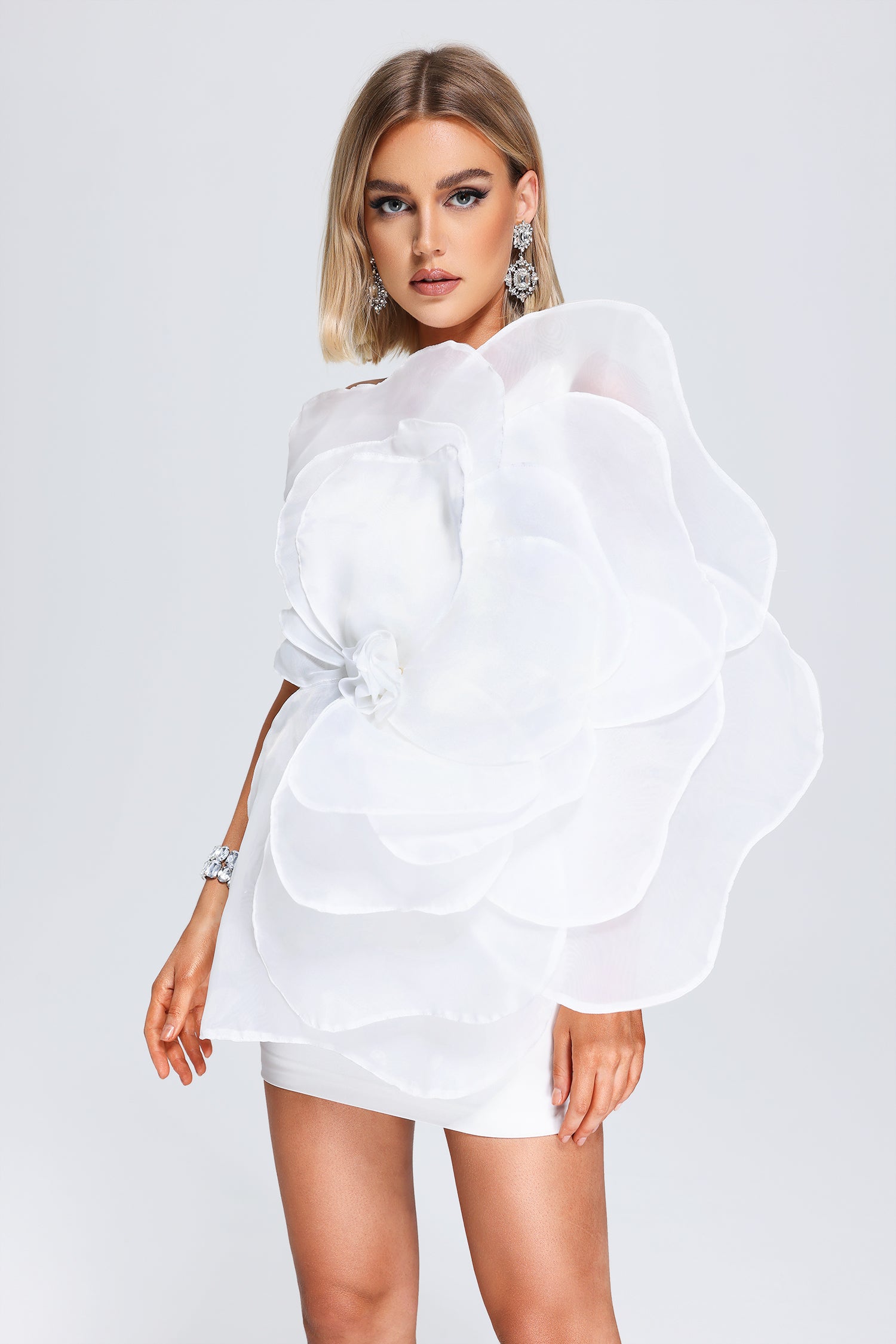 Nydia Mesh Flower Mini Tube Dress