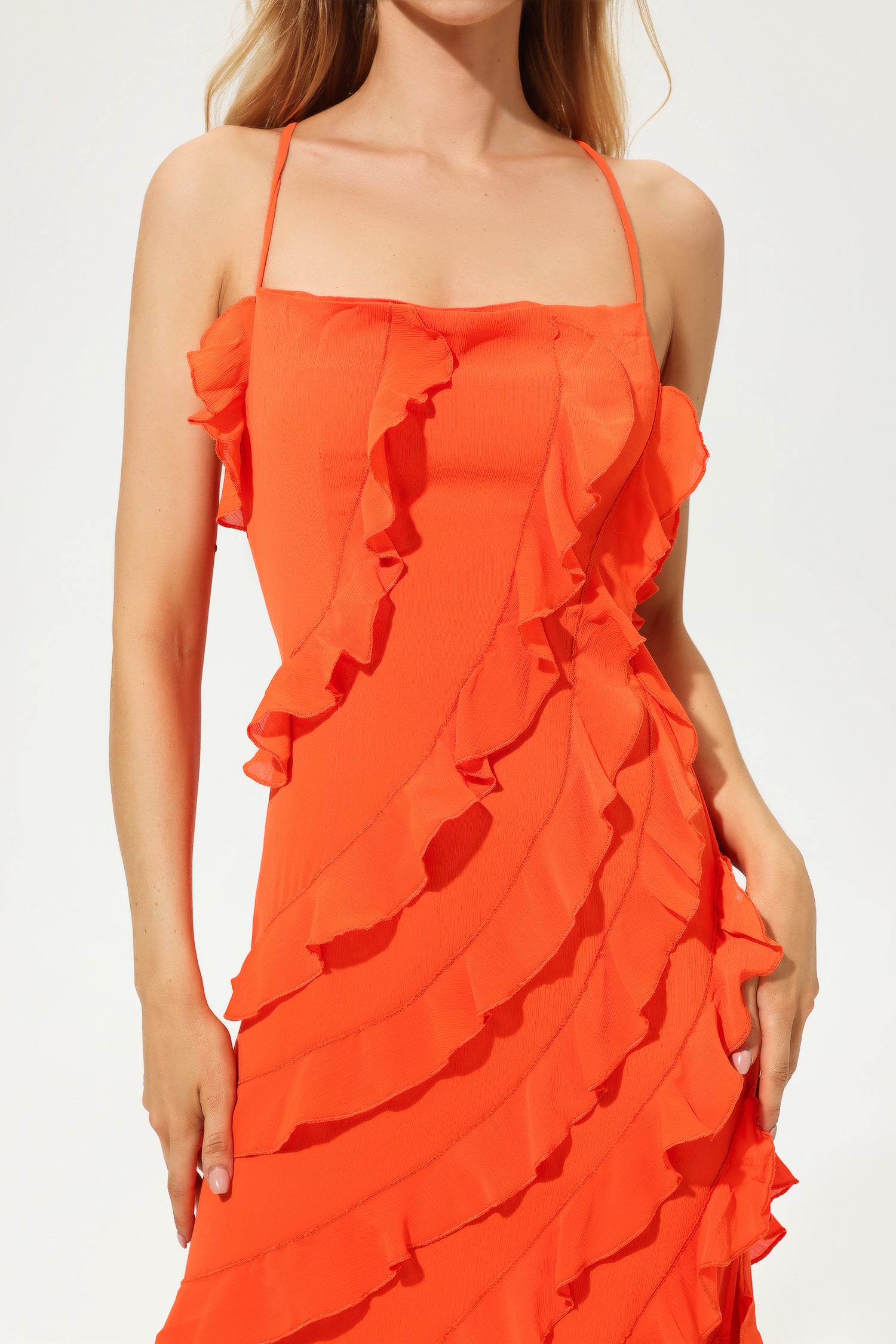 Ruffle Hem Cami Maxi Dress Orange