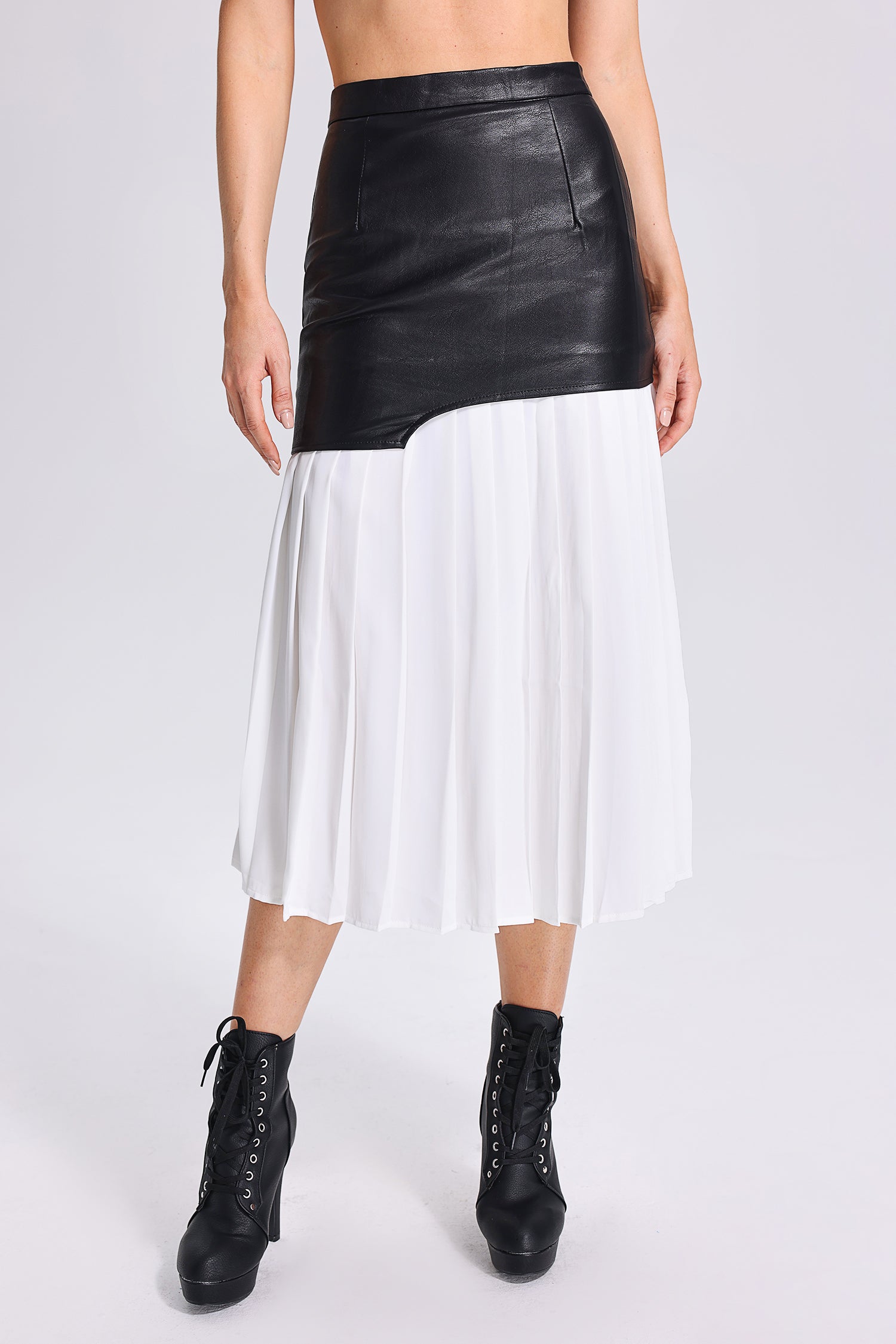 Linka Pleated&Eco-Leather Midi Dress