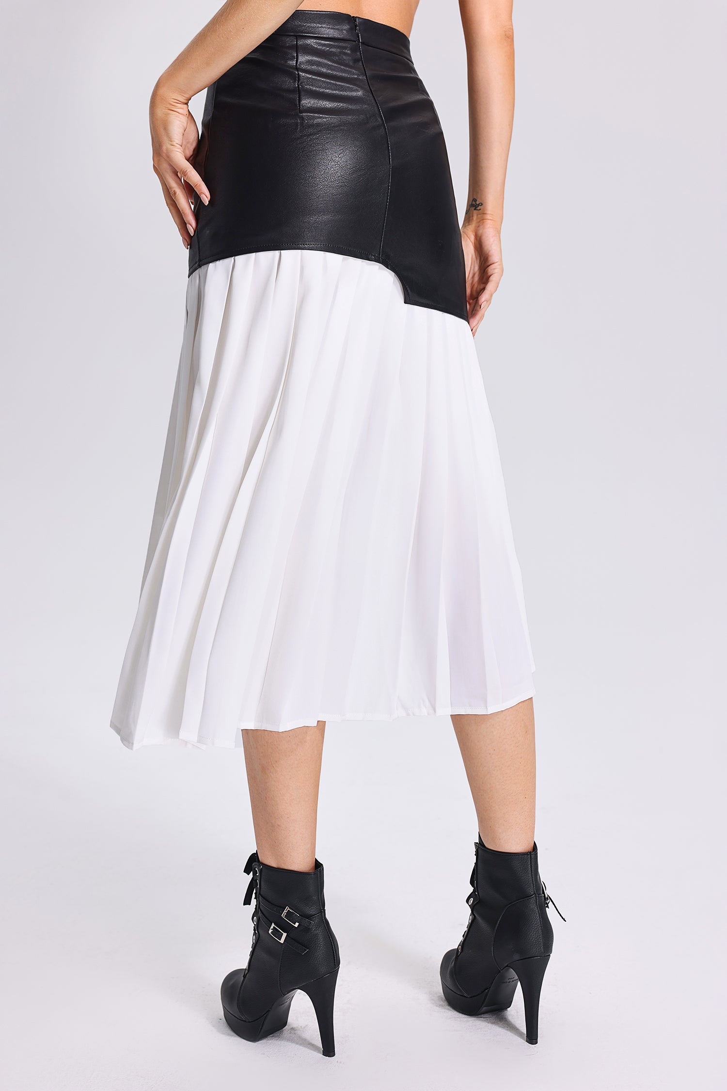 Linka Pleated&Eco-Leather Midi Dress