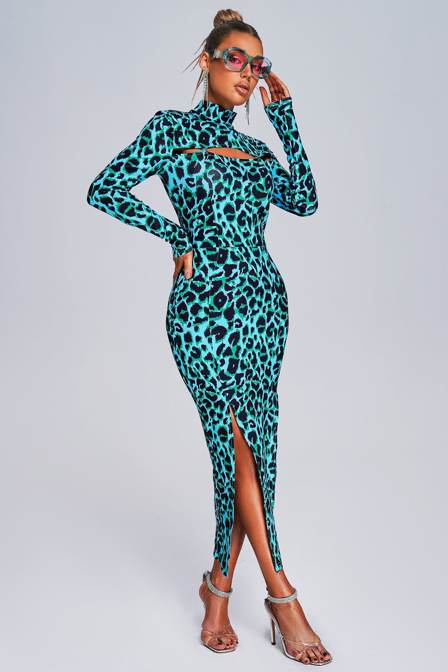 Saraja Leopard Slit Midi Dress