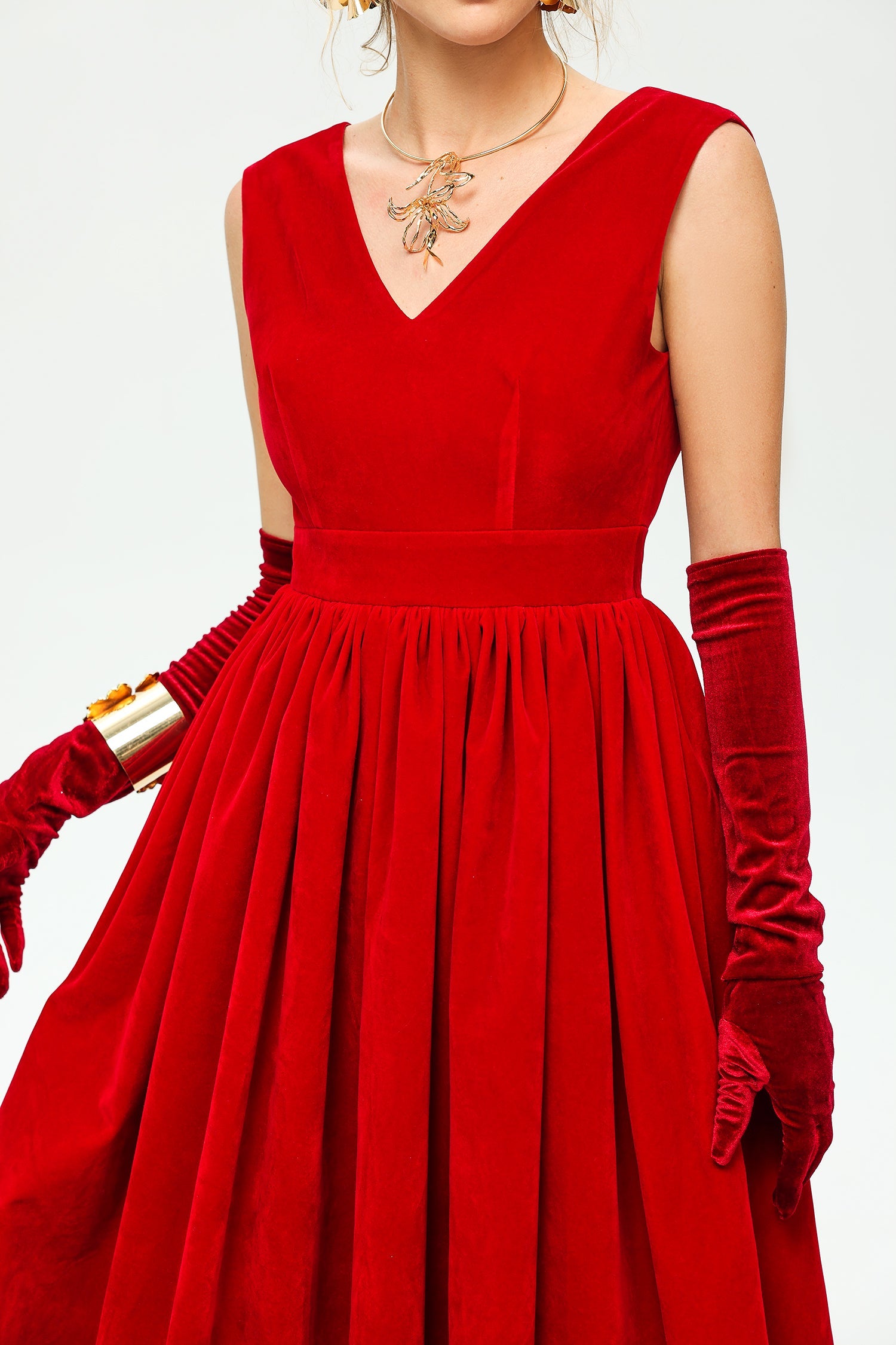 V-Neck Velvet Maxi Dress Red