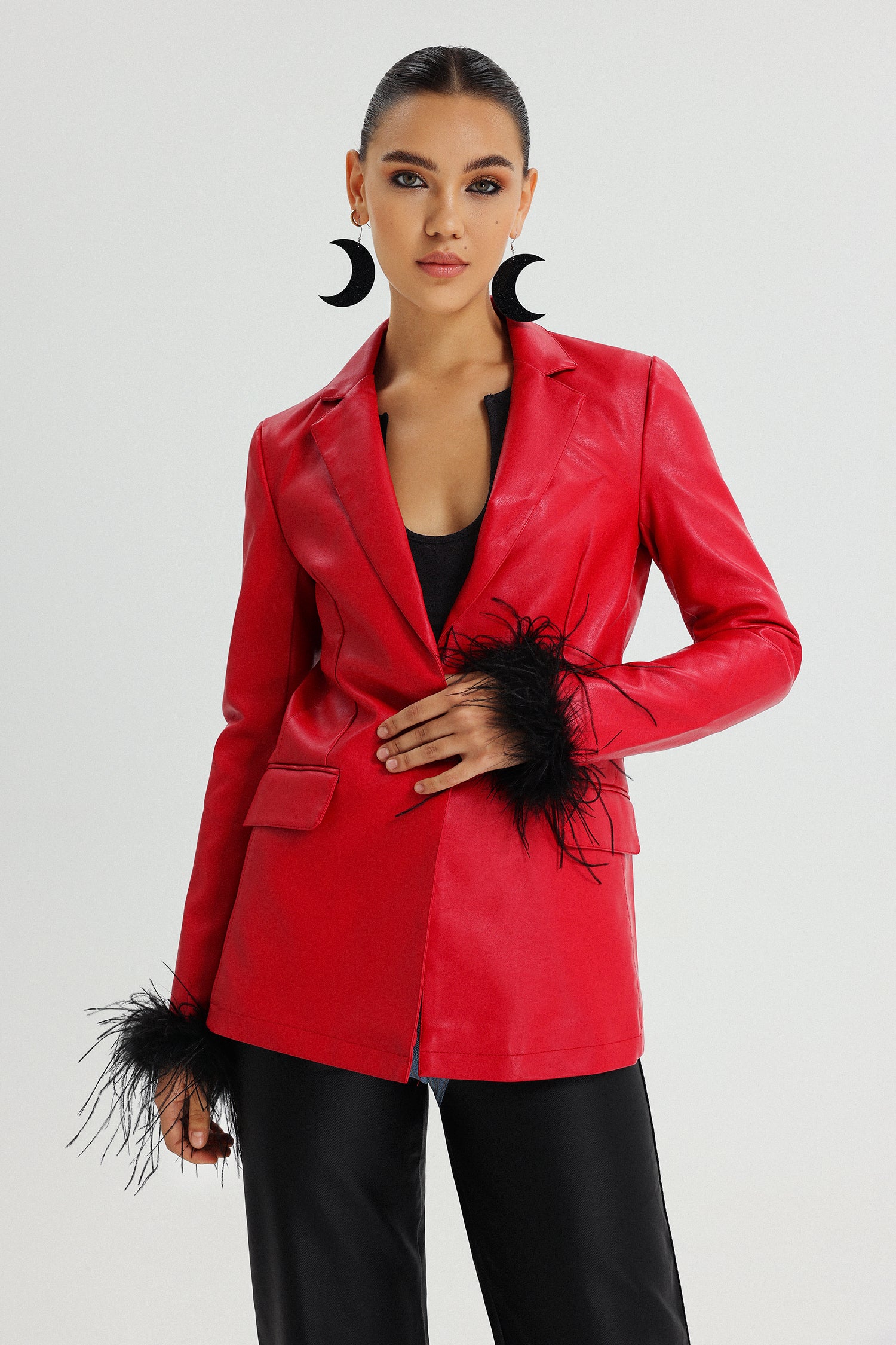 Red leather clearance blazer dress