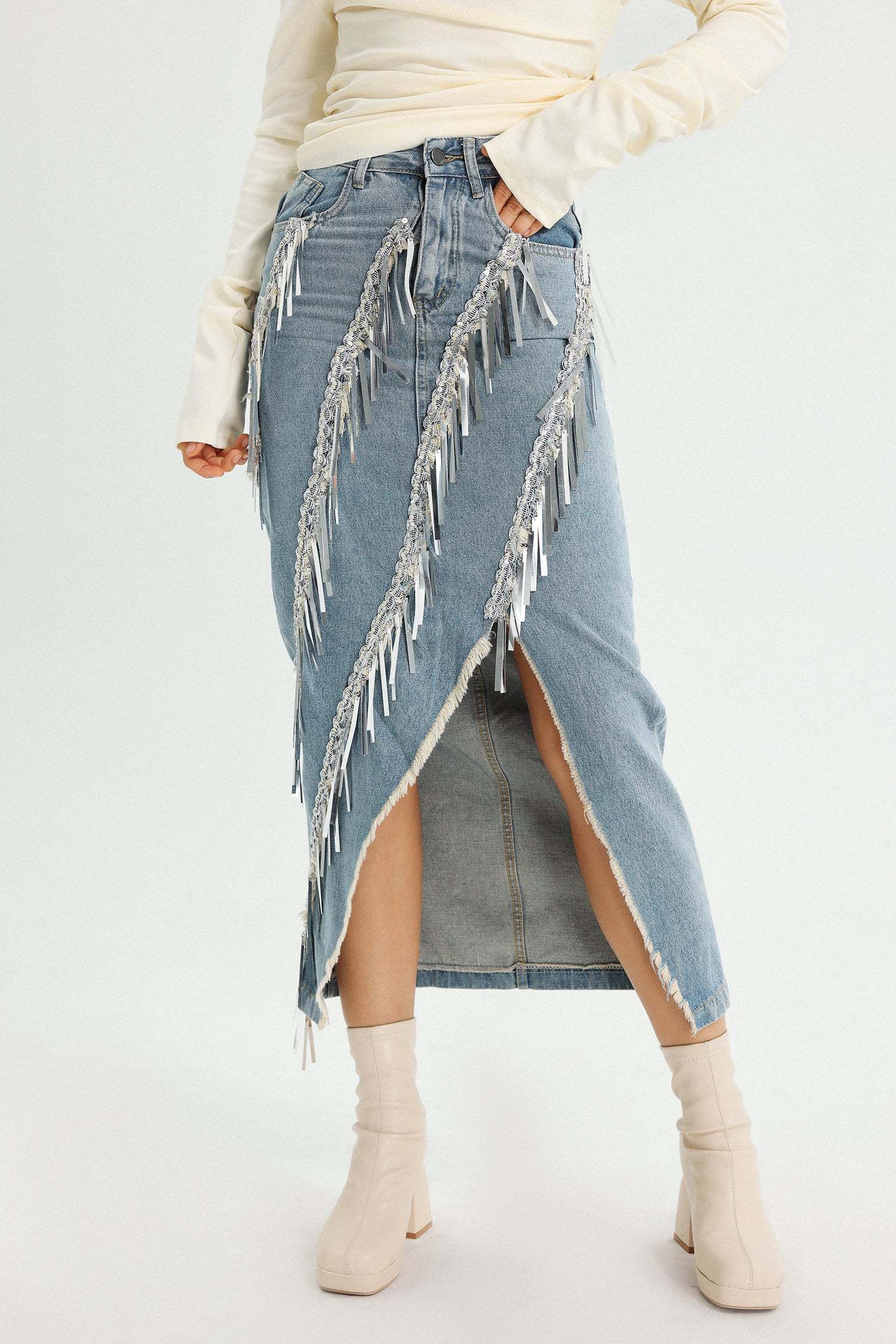 Iriana Tassel Denim Skirt