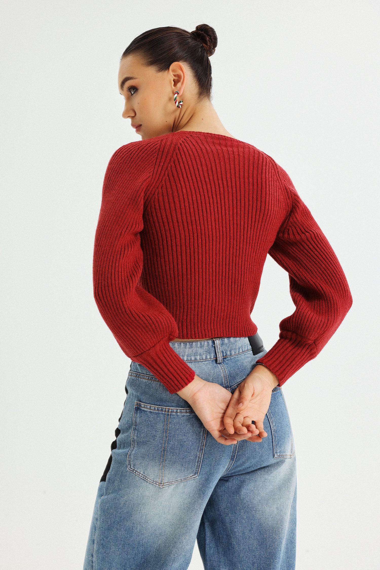 Pale Square-Cut Collar Sweater