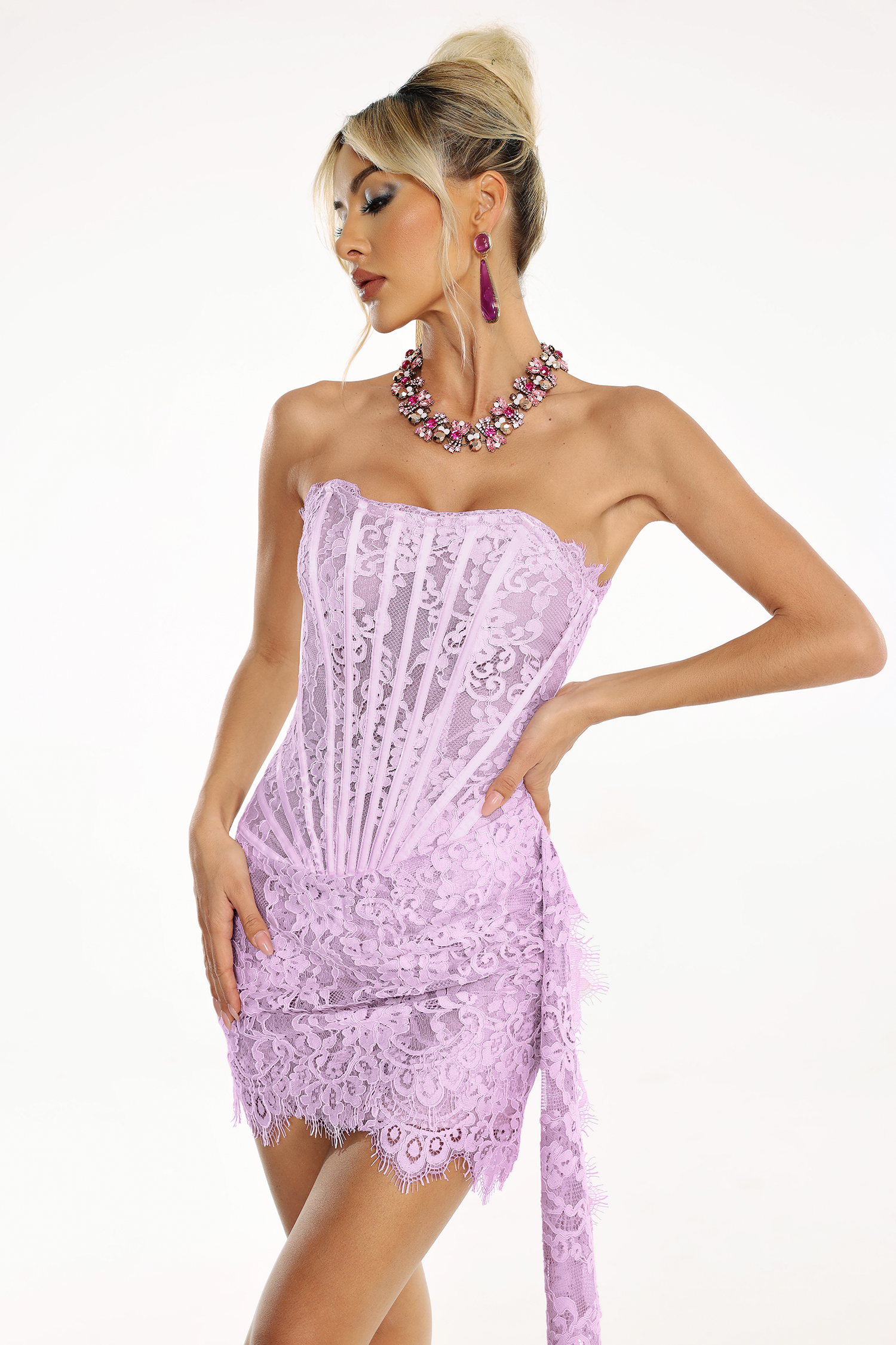 Prudence Asymmetric Lace Mini Dress