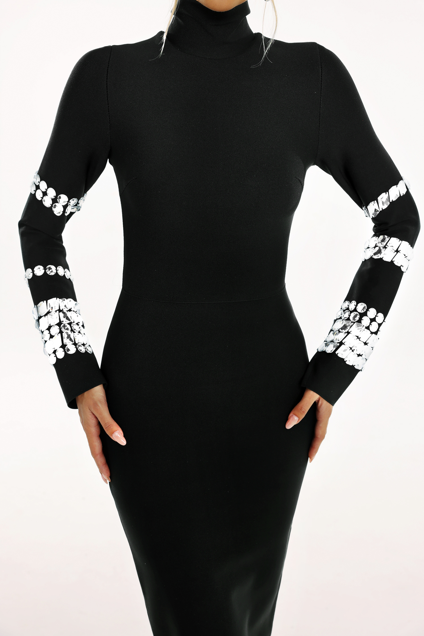 Phoebe Diamante Long Sleeve Bandage Dress