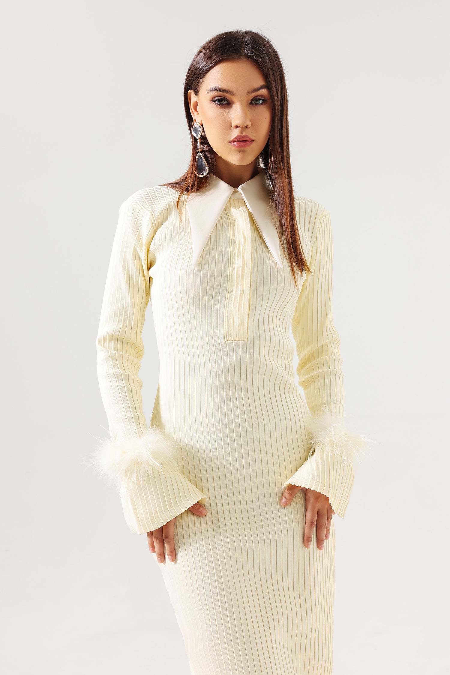 Diomond Feather Knitted Midi Dress