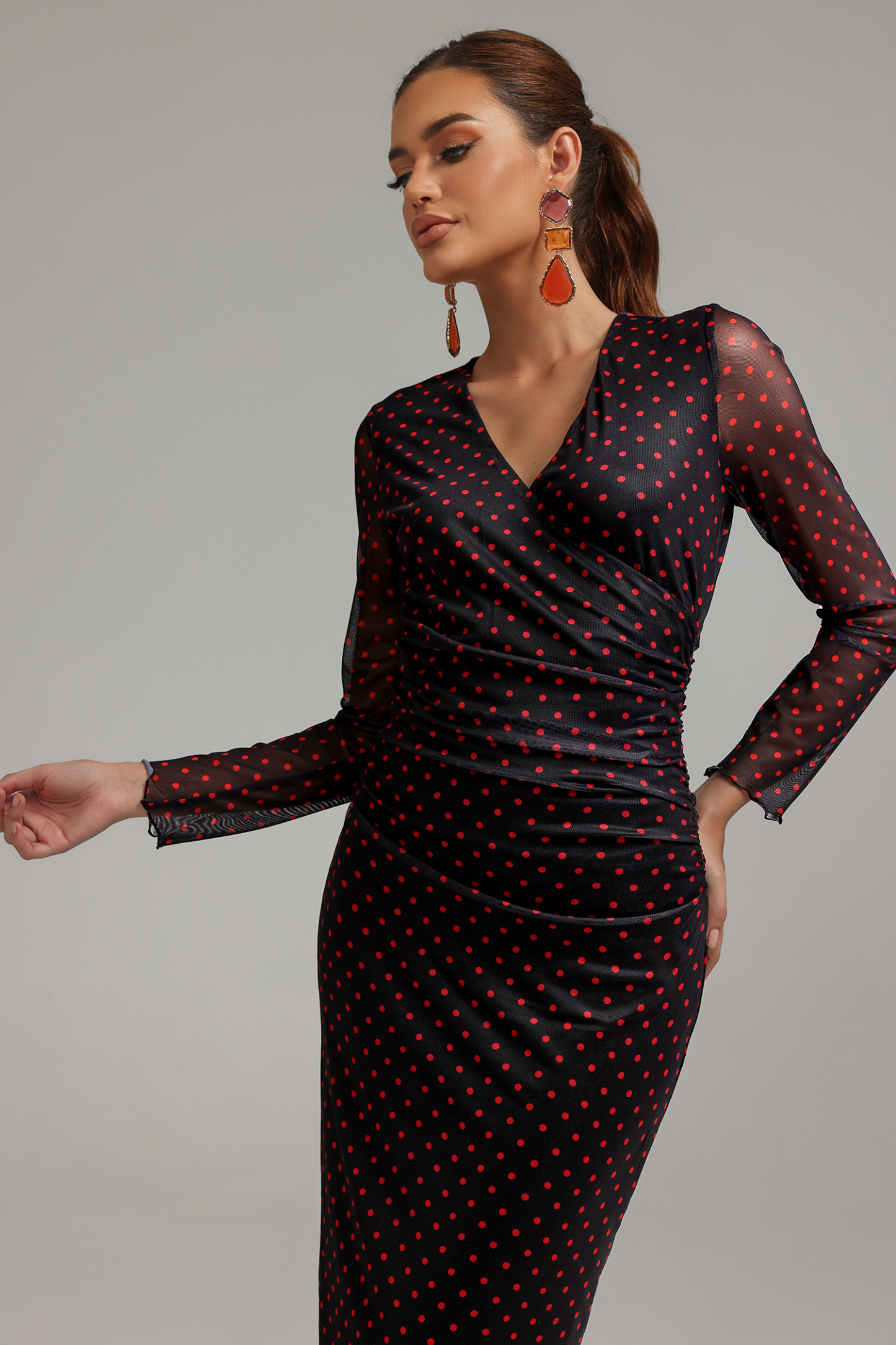 Dodou Ploka Dot Printed Mesh Dress