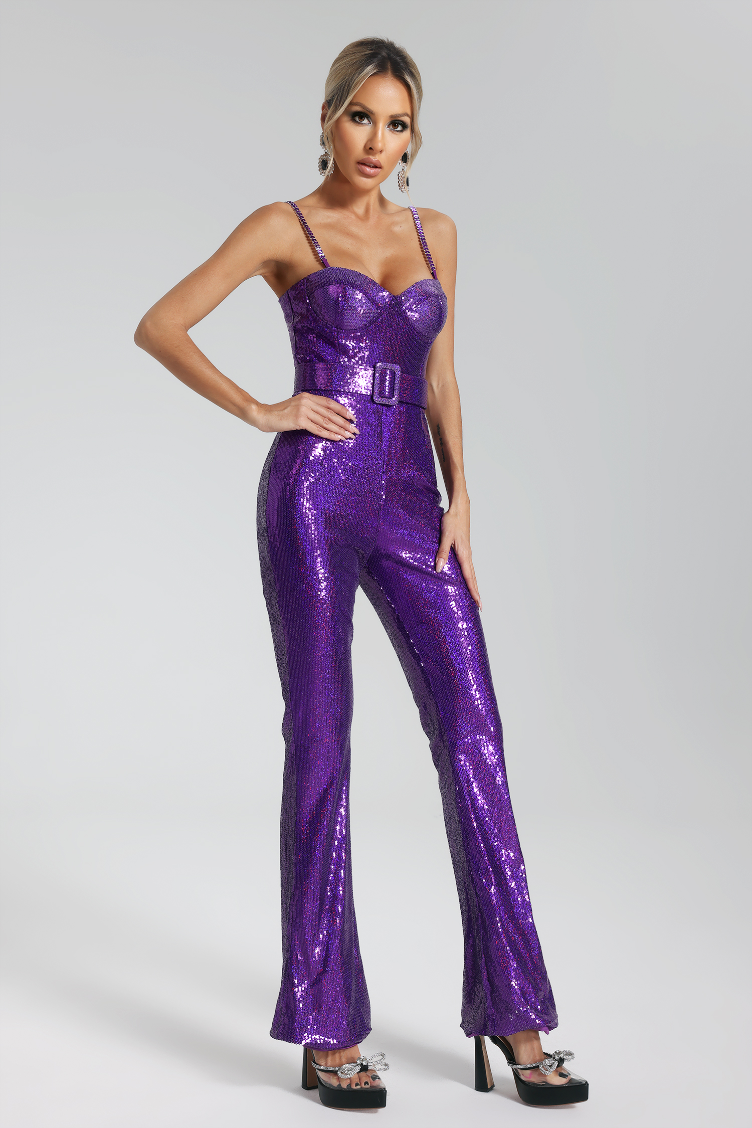 Natalie Sequin Jumpsuit-Purple