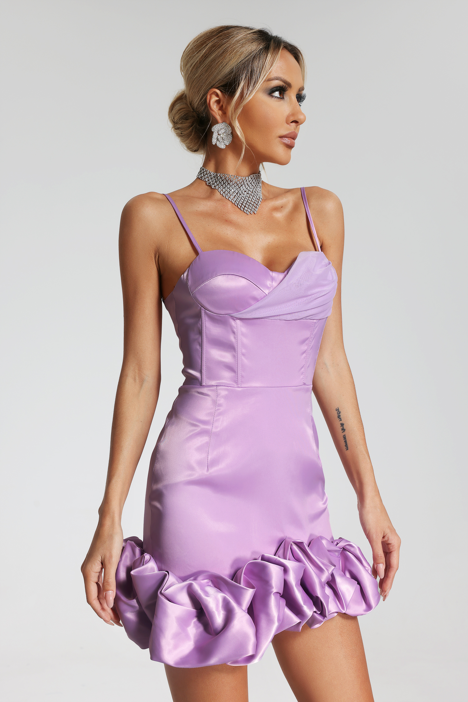 Taylor Mesh Flounced Mini Dress