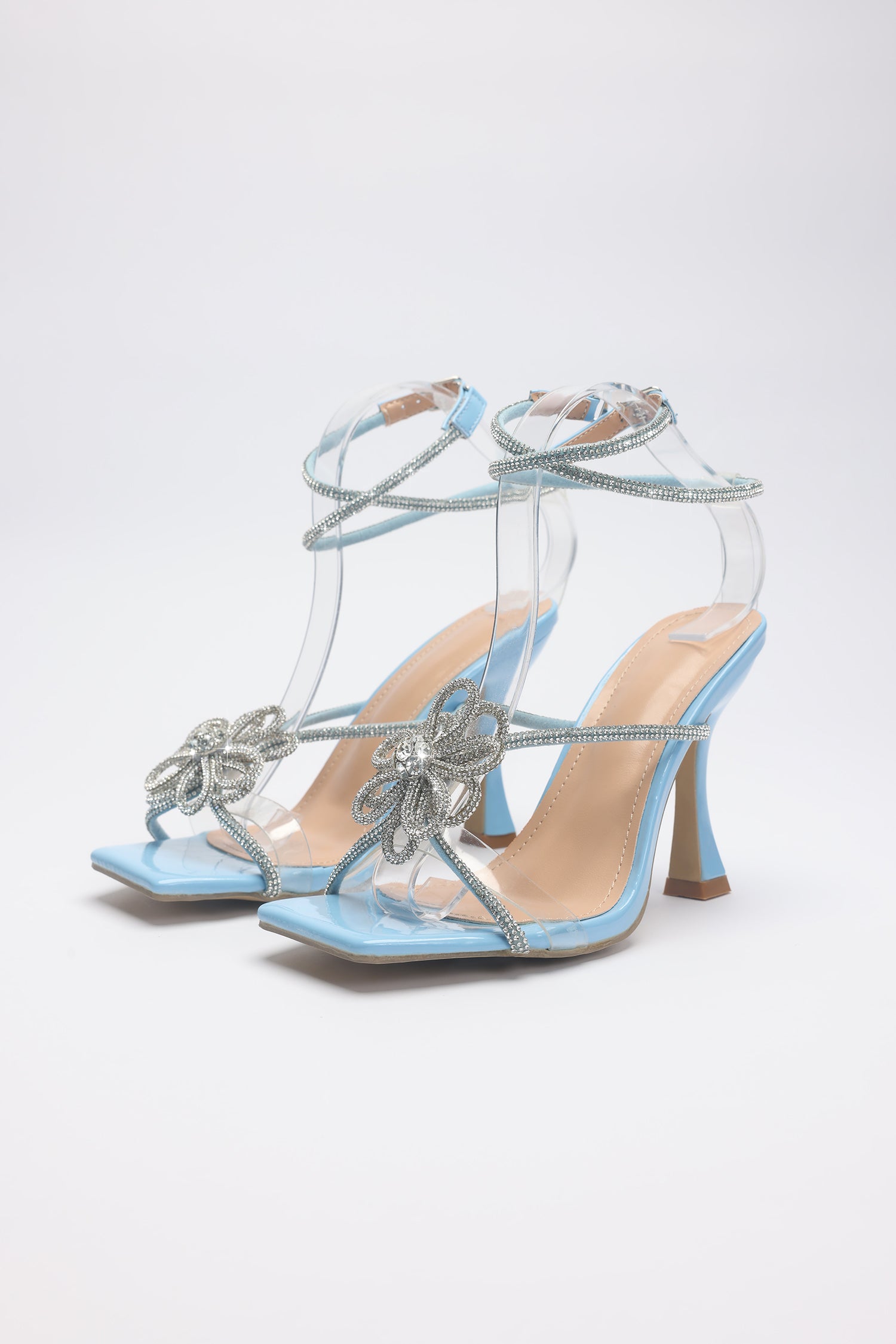 Glitter flower strappy high heels
