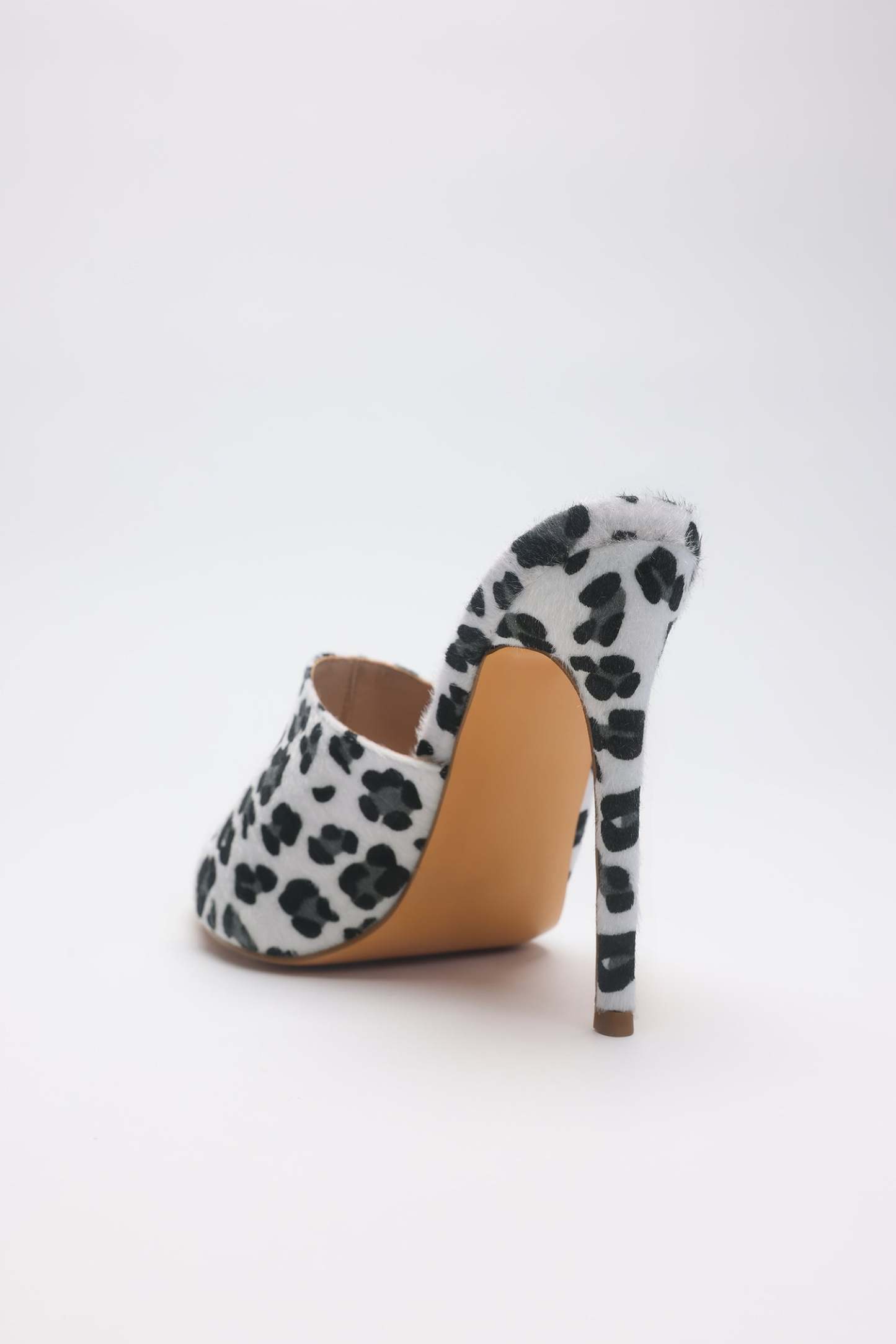 Leopard suede pointed toe high heel slippers